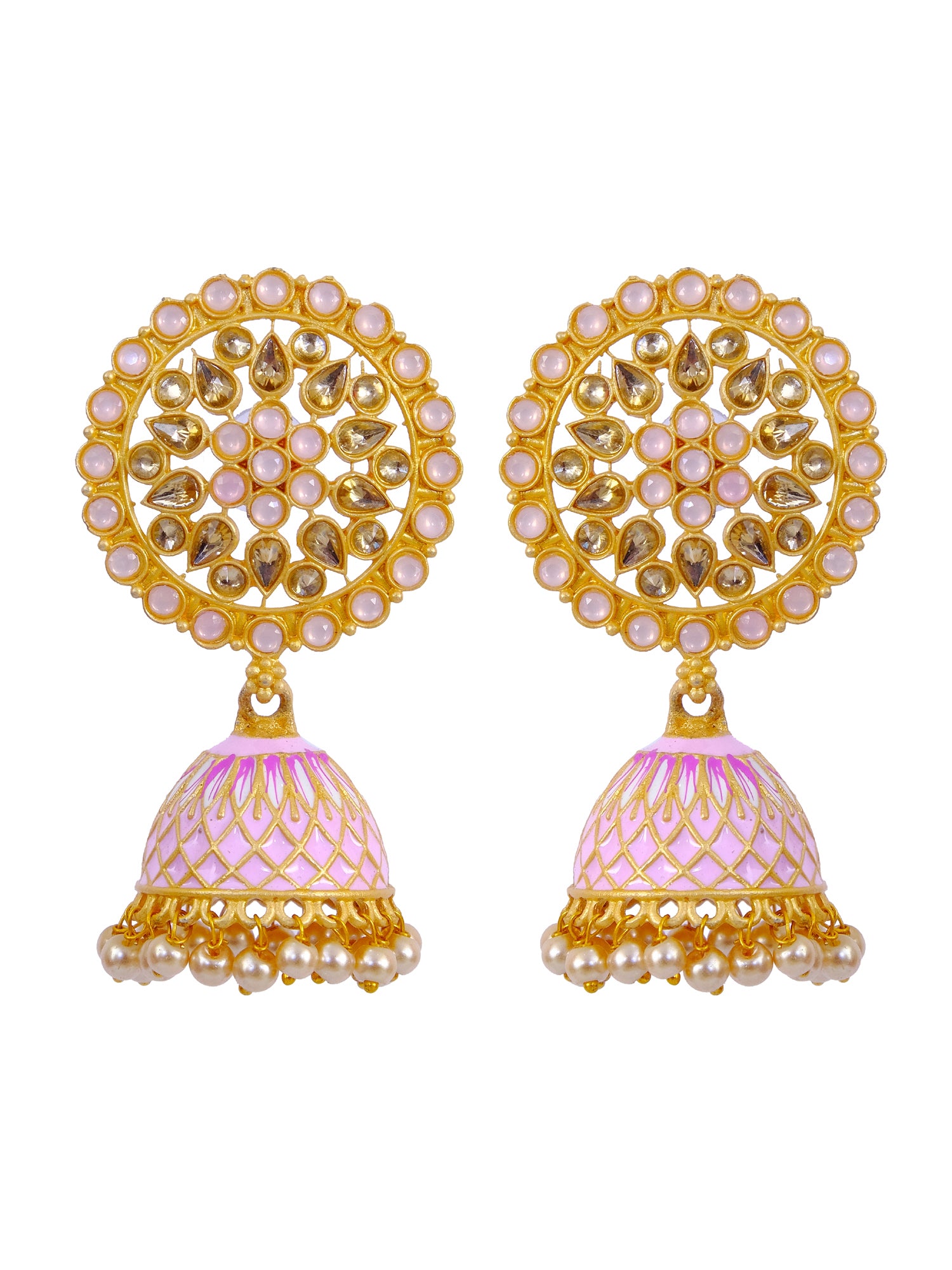 Traditional Pink Floral Gold Plated Kundan Earrings for Women - New Design, Artificial Jewelry