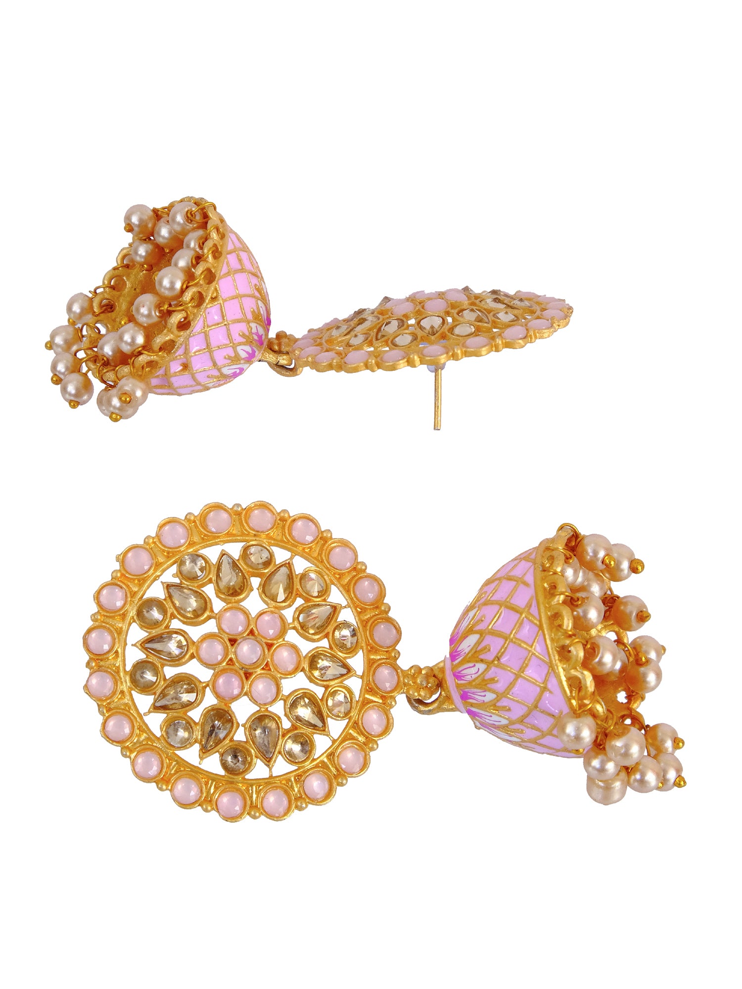Traditional Pink Floral Gold Plated Kundan Earrings for Women - New Design, Artificial Jewelry