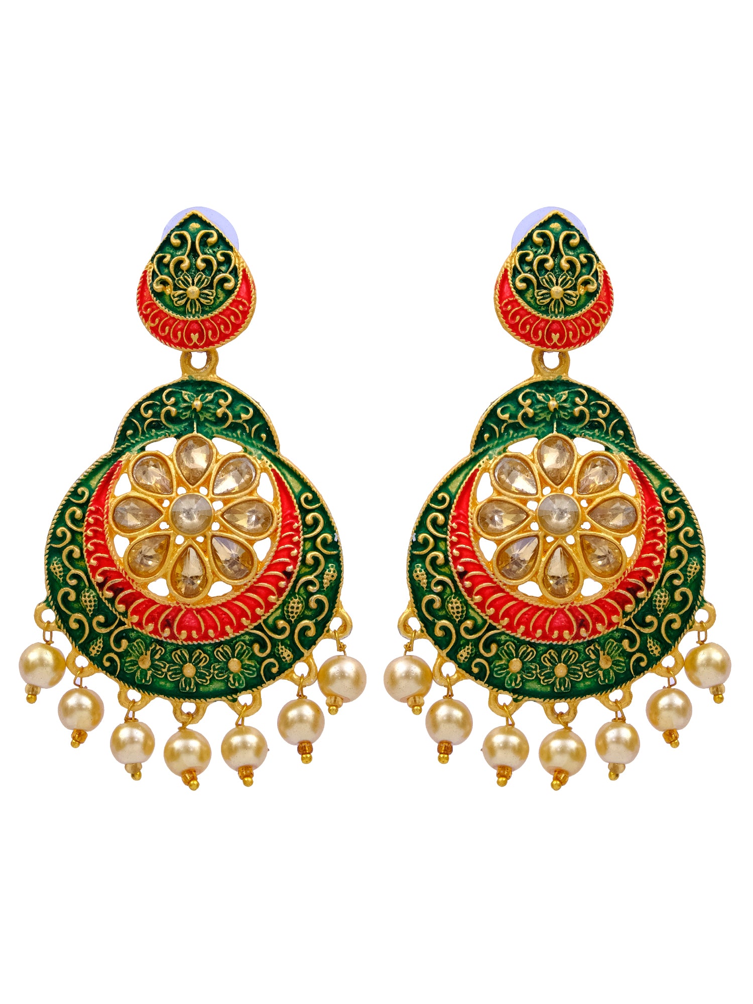 Traditional Long Drop Stone Earrings for Women in Gold