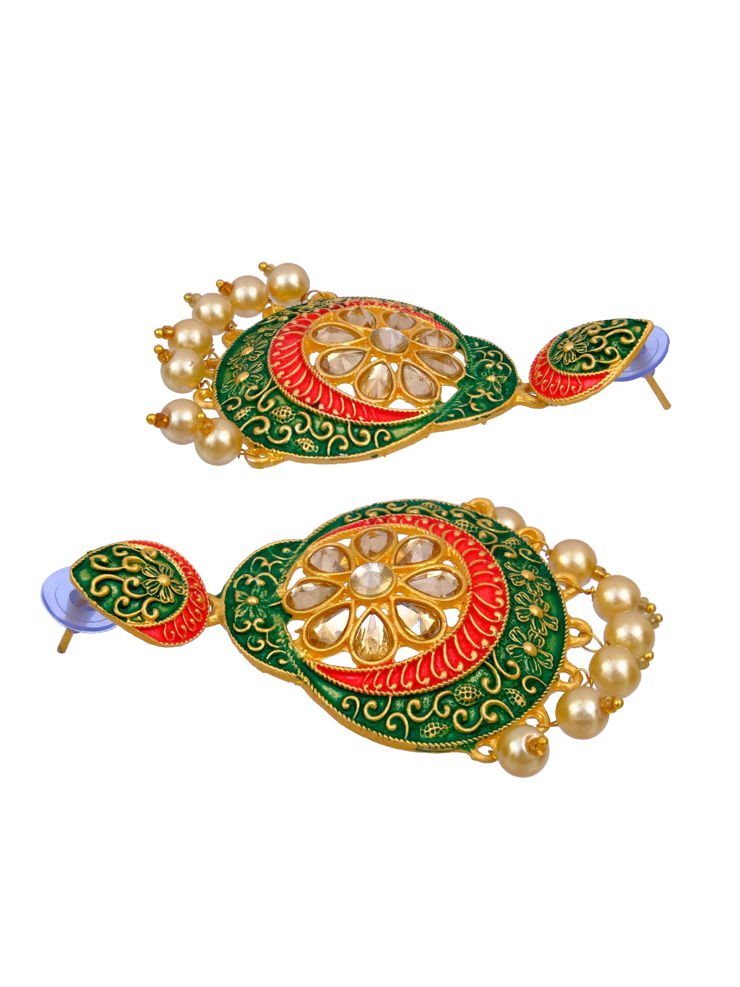 Traditional Long Drop Stone Earrings for Women in Gold