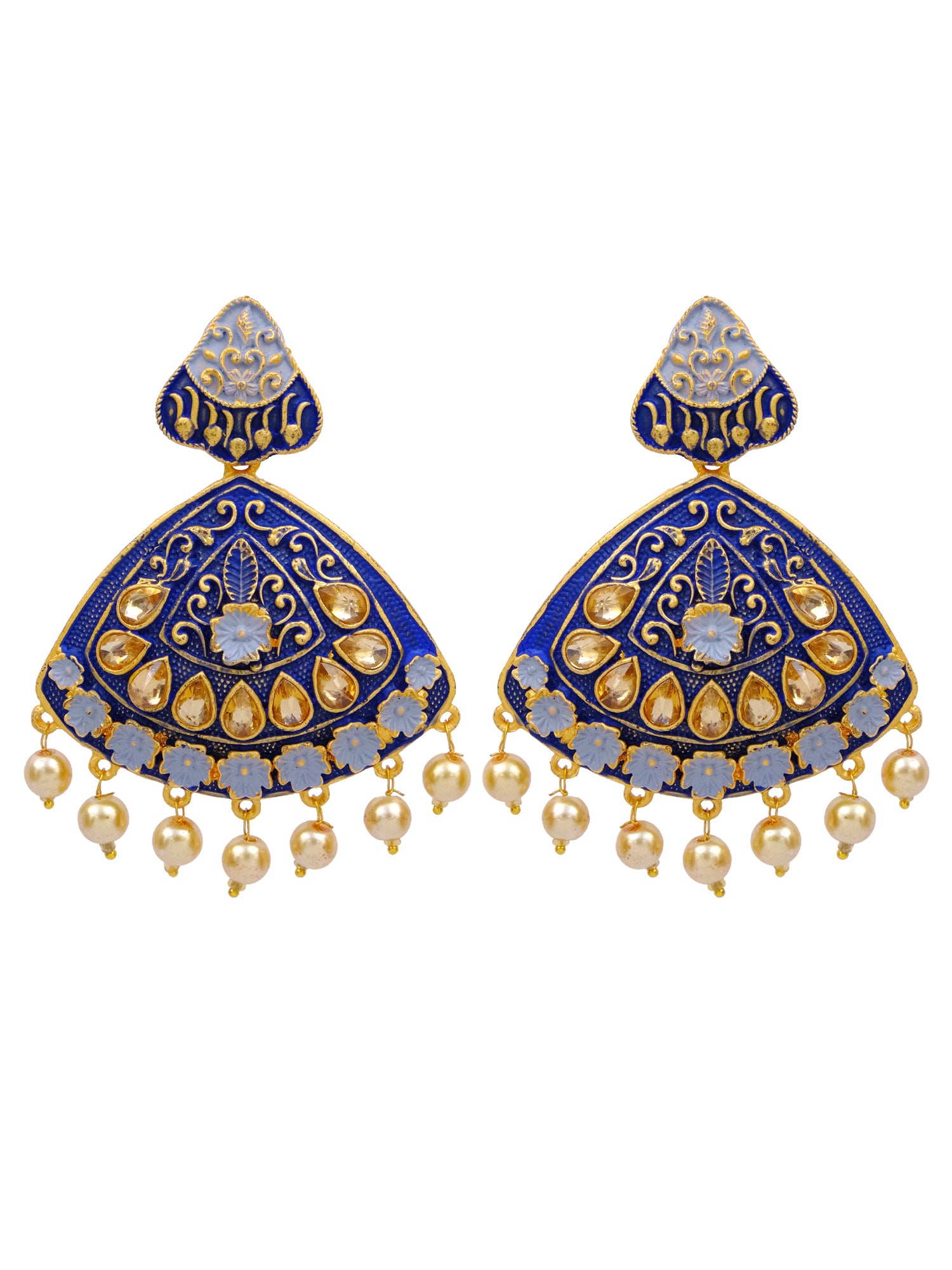 Traditional Blue Danglers: Gold Plated Antique Drop Earrings for Women