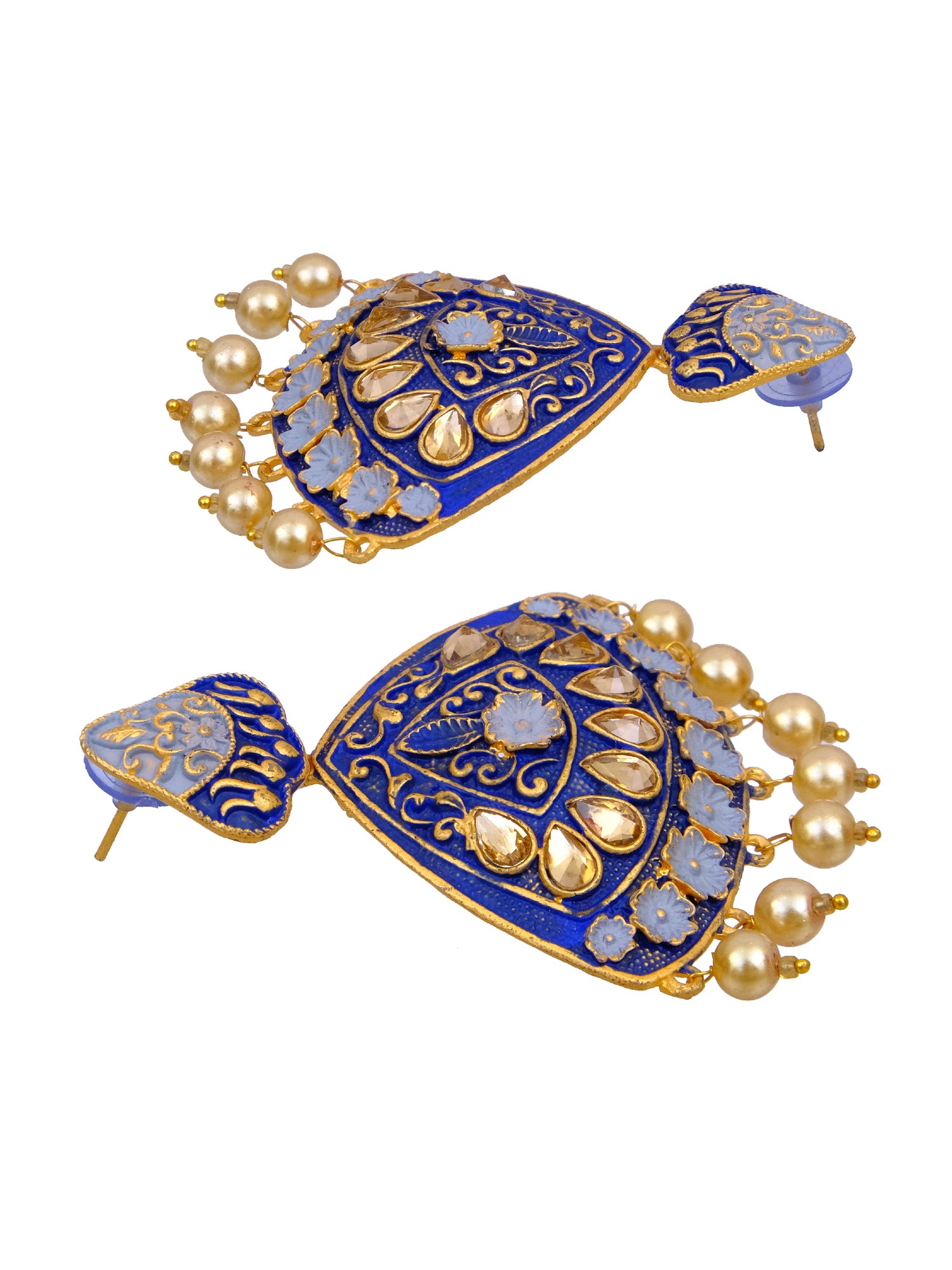 Traditional Blue Danglers: Gold Plated Antique Drop Earrings for Women