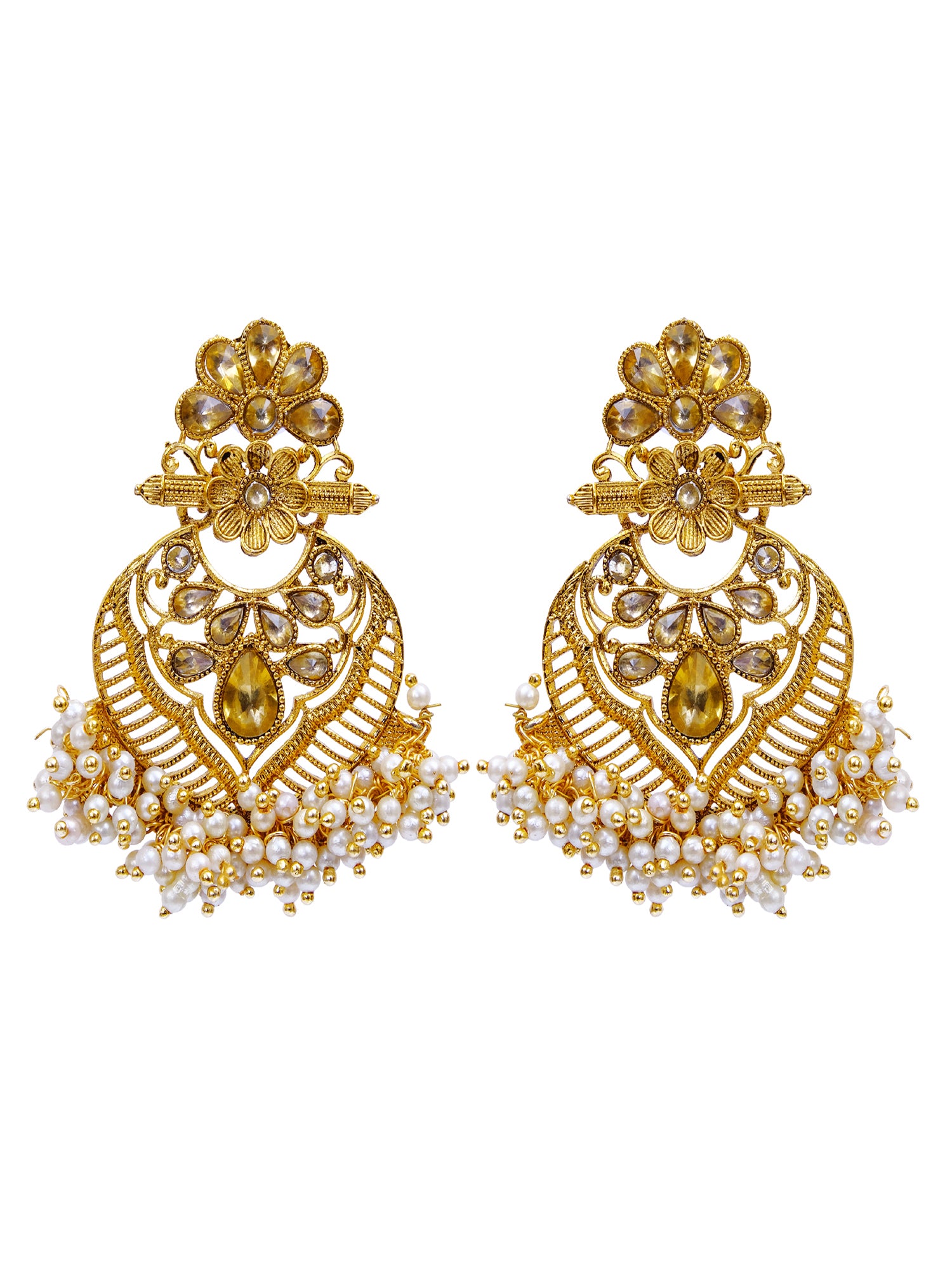 Classic Traditional Gold-Plated Pearl Long Dangler Earrings for Women & Girls