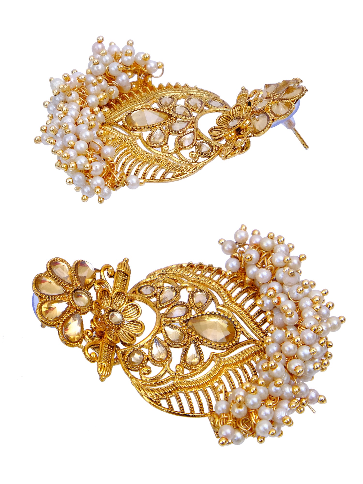Classic Traditional Gold-Plated Pearl Long Dangler Earrings for Women & Girls