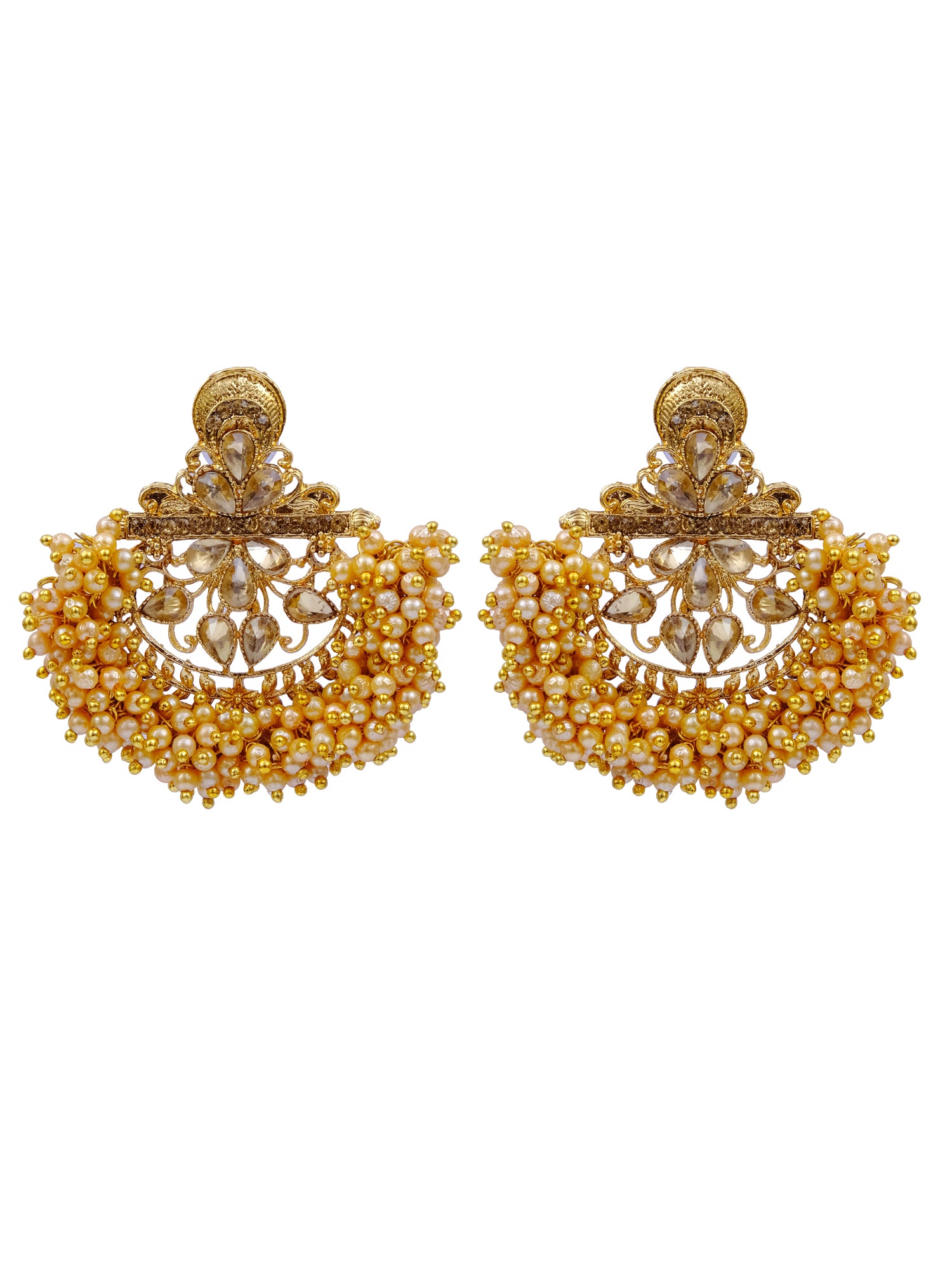 Luxurious Gold-Plated Kundan Long Dangler Jhumka Earrings with Elegant Pearls