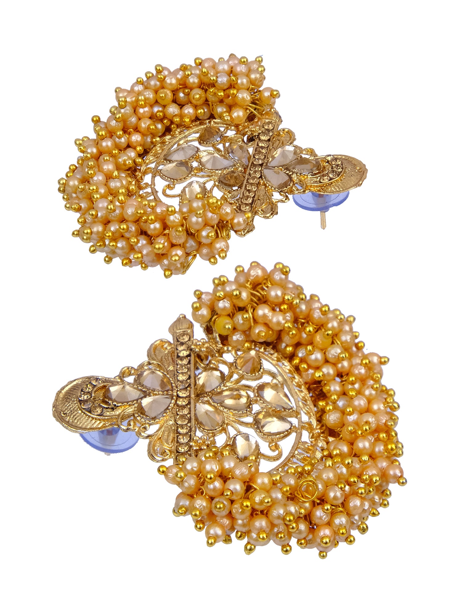 Luxurious Gold-Plated Kundan Long Dangler Jhumka Earrings with Elegant Pearls