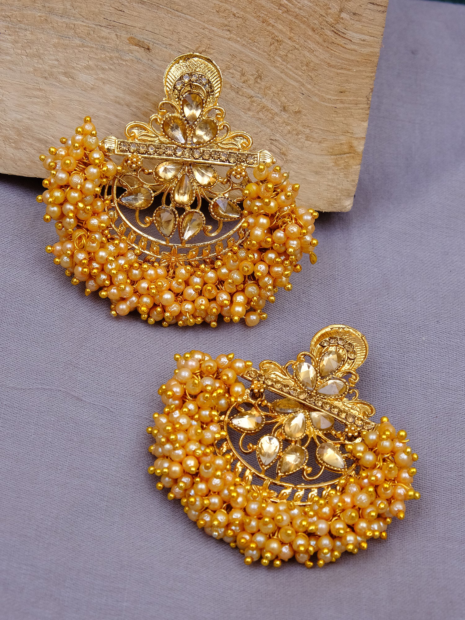 Luxurious Gold-Plated Kundan Long Dangler Jhumka Earrings with Elegant Pearls