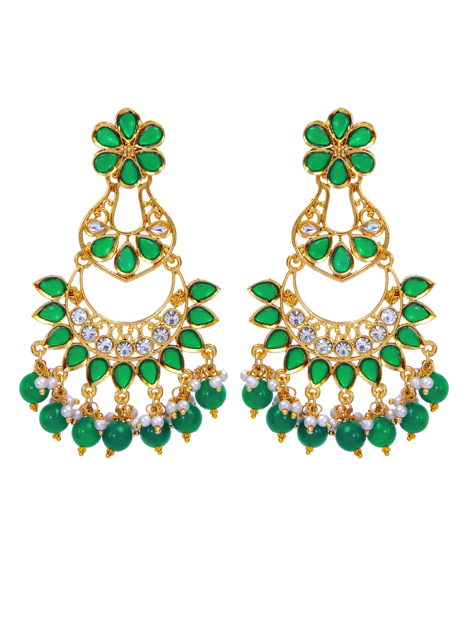 Traditional Gold Plated Green Chandbali Earrings: Perfect Matching Jewellery for Green Saree