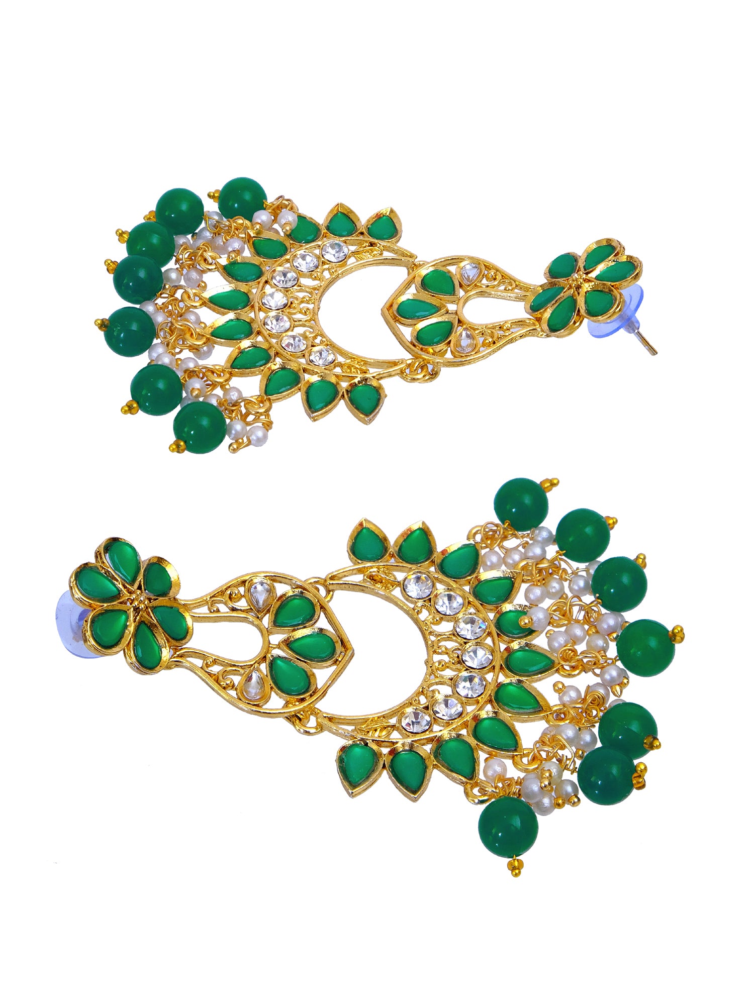Traditional Gold Plated Green Chandbali Earrings: Perfect Matching Jewellery for Green Saree