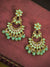 Gold Plated Long Floral Light Green Pearl & Stone Chandbali Earrings RAE0837