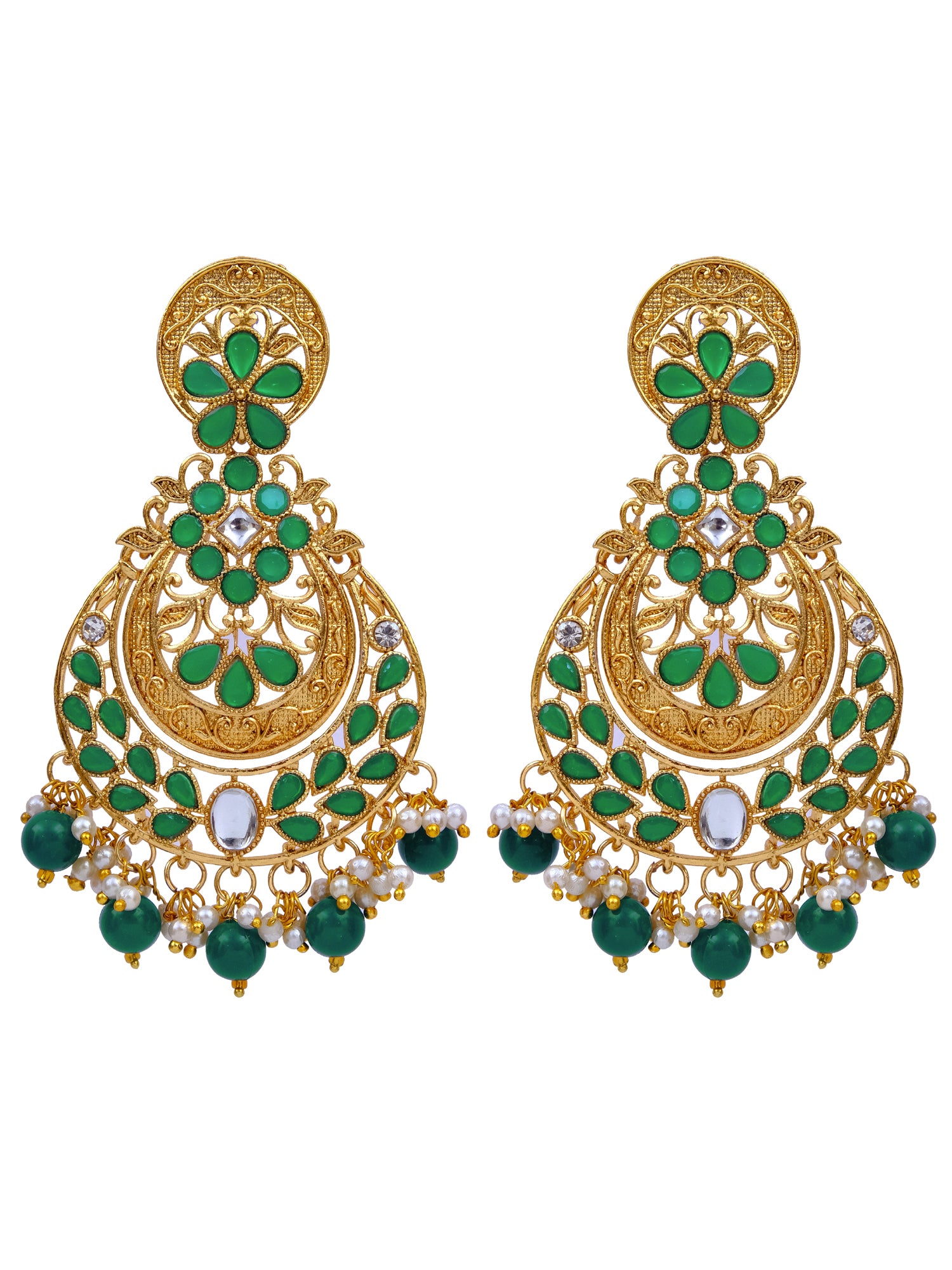 Traditional Gold Plated Green Chandbali Jhumka Earrings for Women