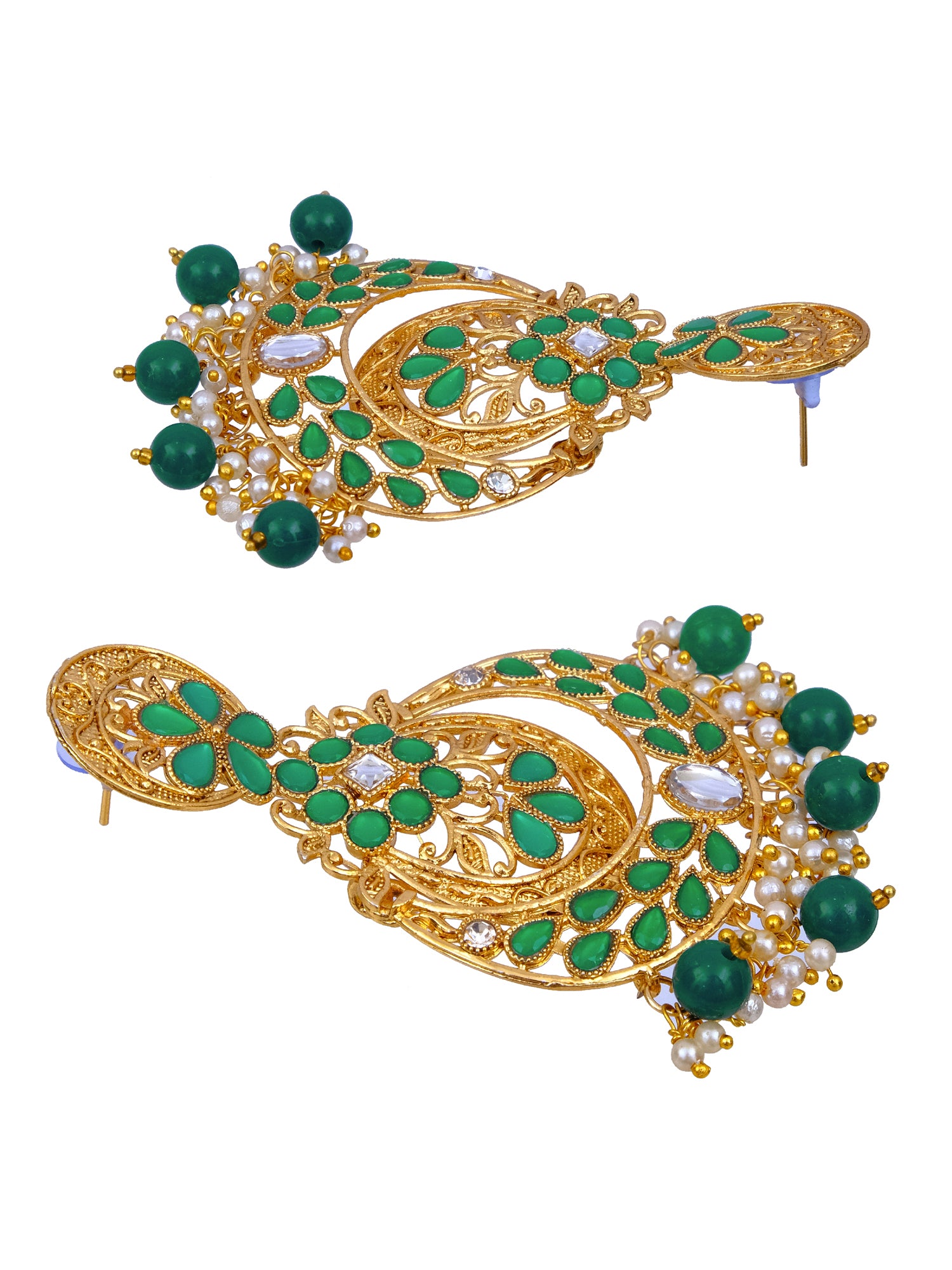 Traditional Gold Plated Green Chandbali Jhumka Earrings for Women