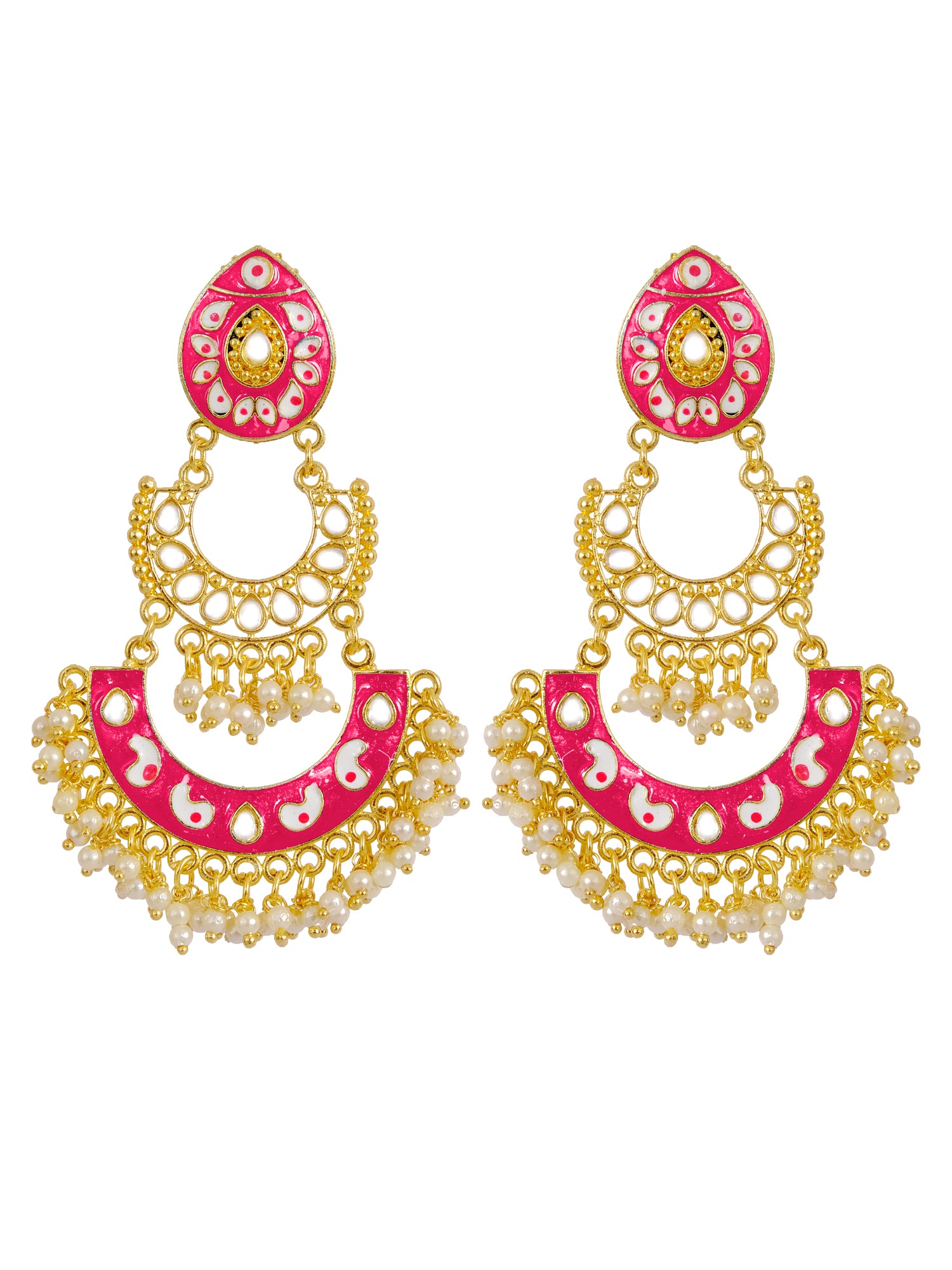 Traditional Pink Meenakari Gold Plated Dangler Earrings for Women and Girls | Long Chandbali Earrings RAE0866