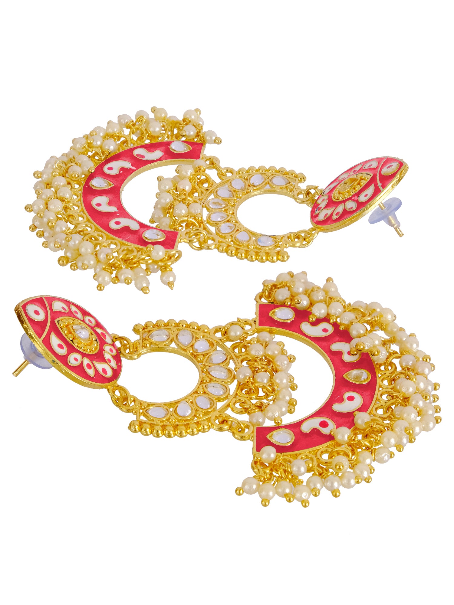 Traditional Pink Meenakari Gold Plated Dangler Earrings for Women and Girls | Long Chandbali Earrings RAE0866