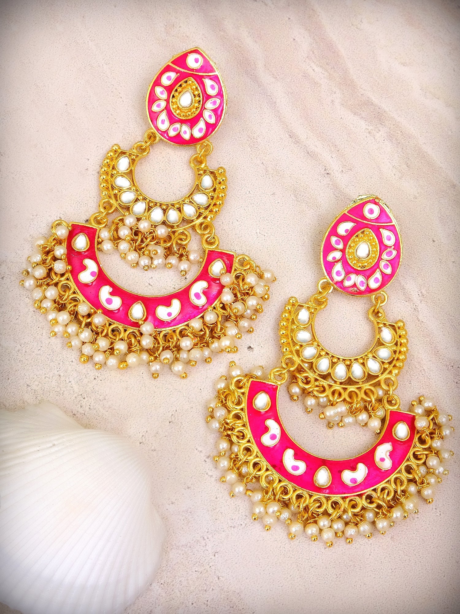 Traditional Pink Meenakari Gold Plated Dangler Earrings for Women and Girls | Long Chandbali Earrings RAE0866