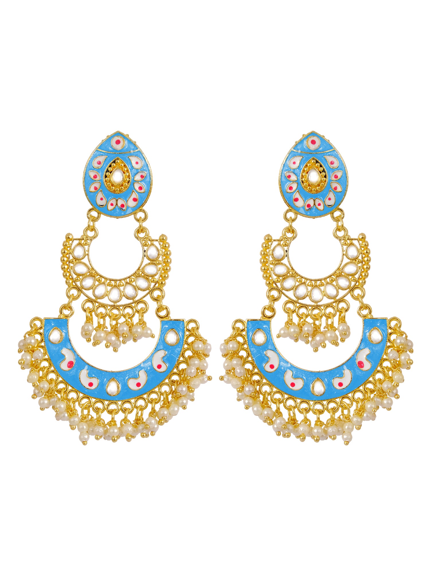 New Design Traditional Blue Meenakari Gold Plated Chandbali Earring for Women and Girls