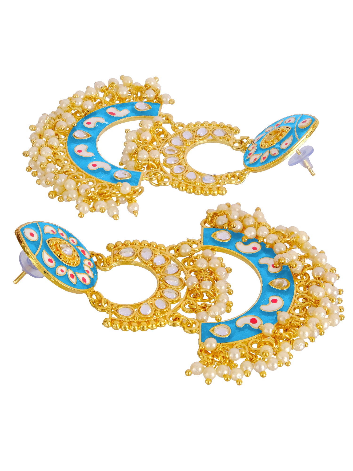 New Design Traditional Blue Meenakari Gold Plated Chandbali Earring for Women and Girls
