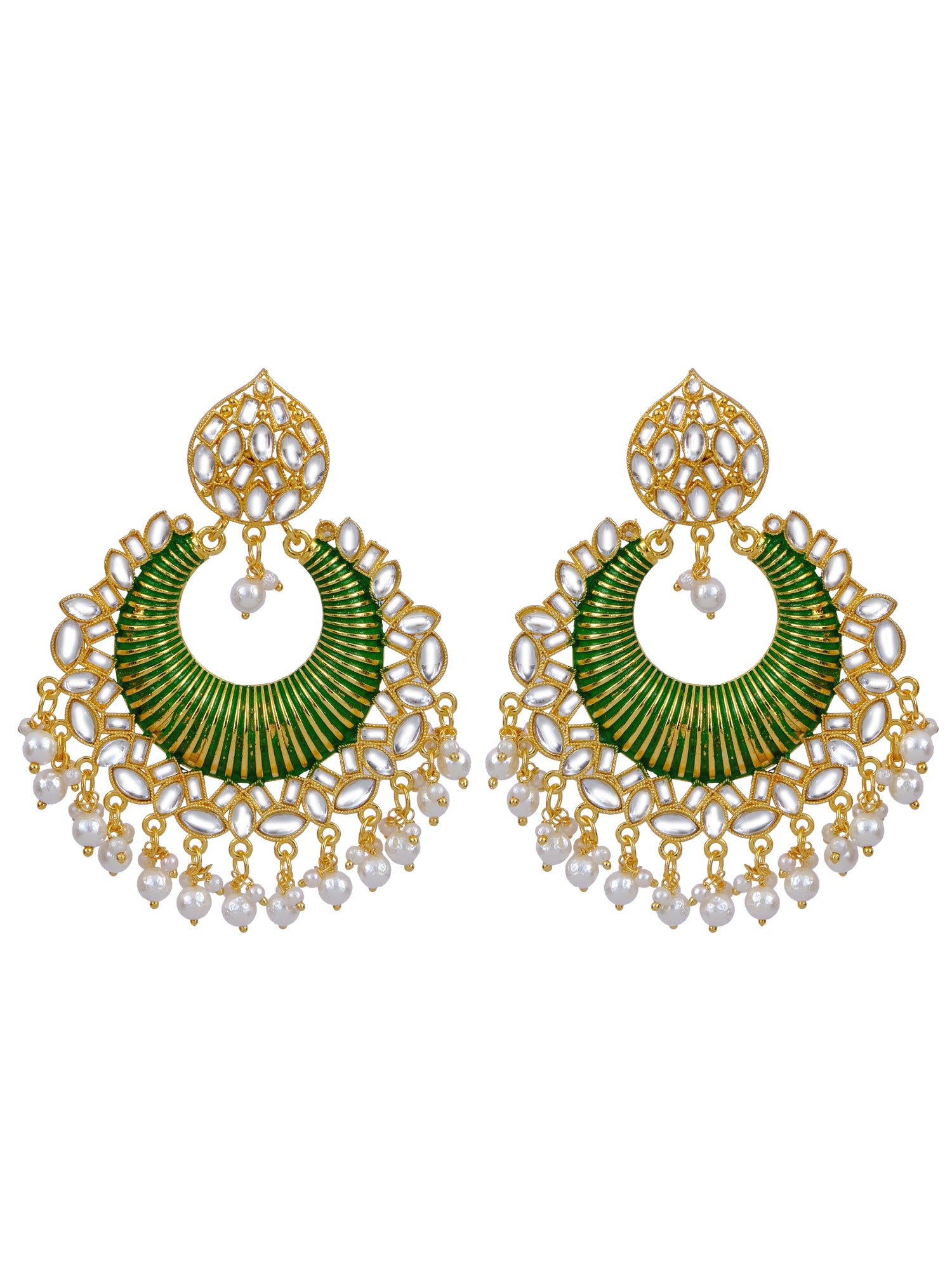Traditional Gold Plated Kundan Studded Dangler Earrings for Women with Pearls