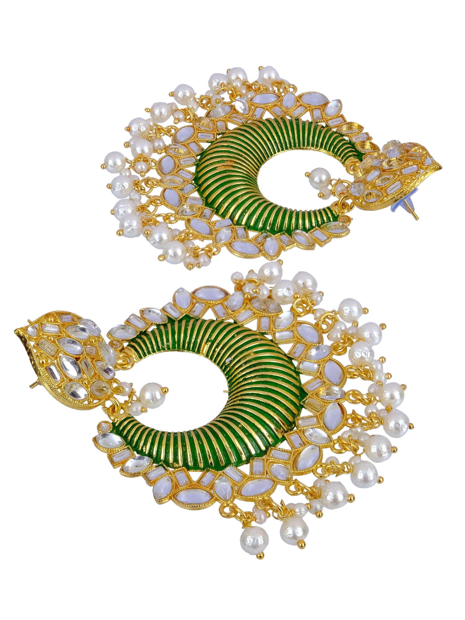 Traditional Gold Plated Kundan Studded Dangler Earrings for Women with Pearls