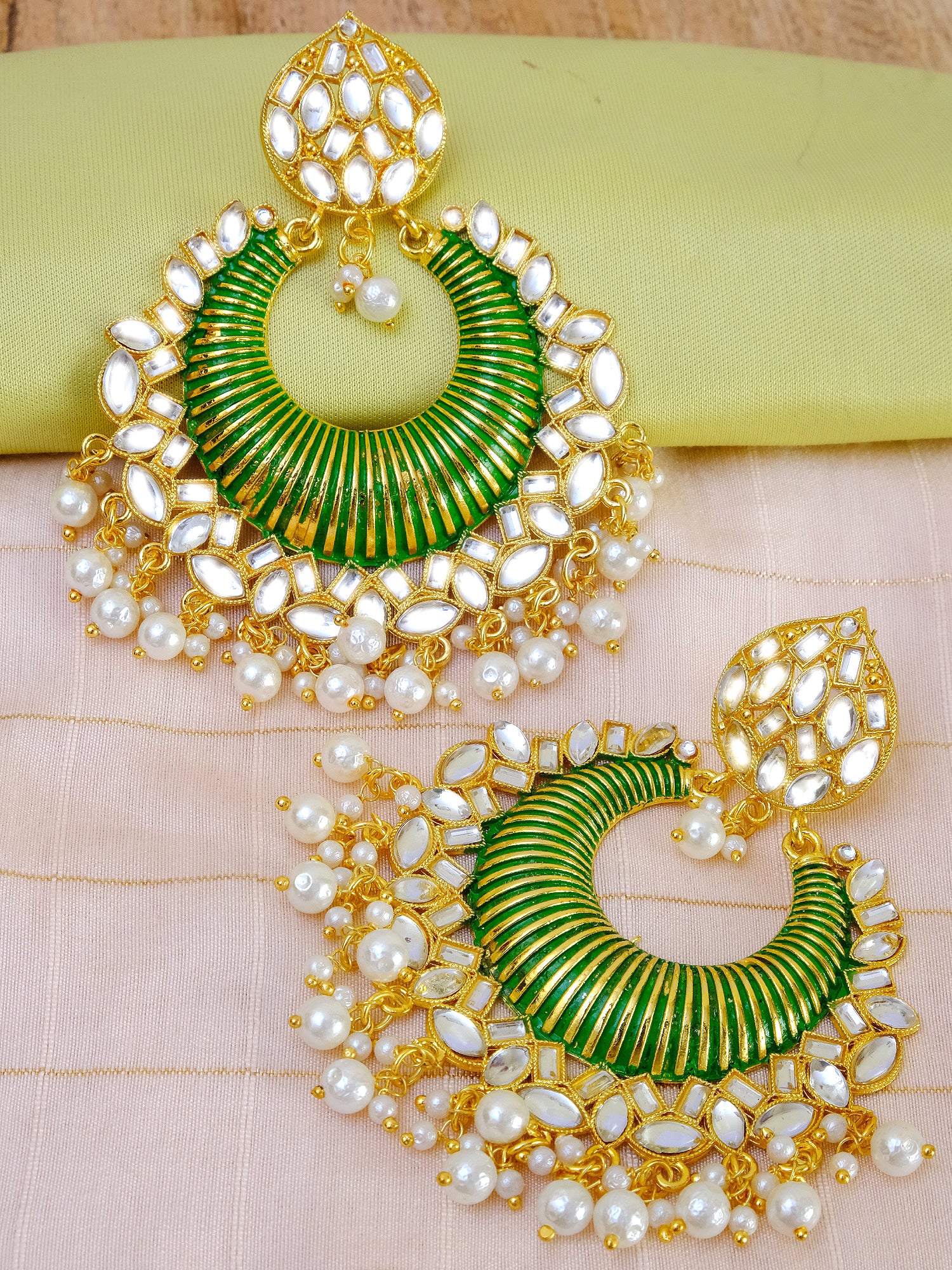 Traditional Gold Plated Kundan Studded Dangler Earrings for Women with Pearls