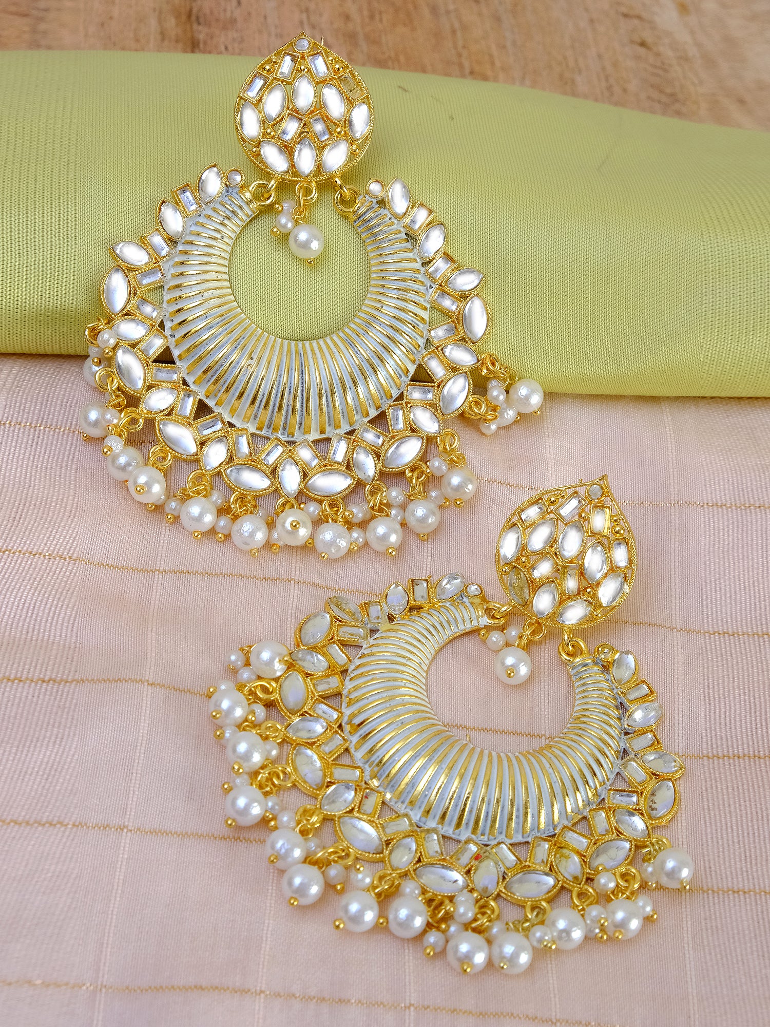 Women's Elegant Gold Plated Traditional Long Dangler Stone Earrings with Kundan and Pearl