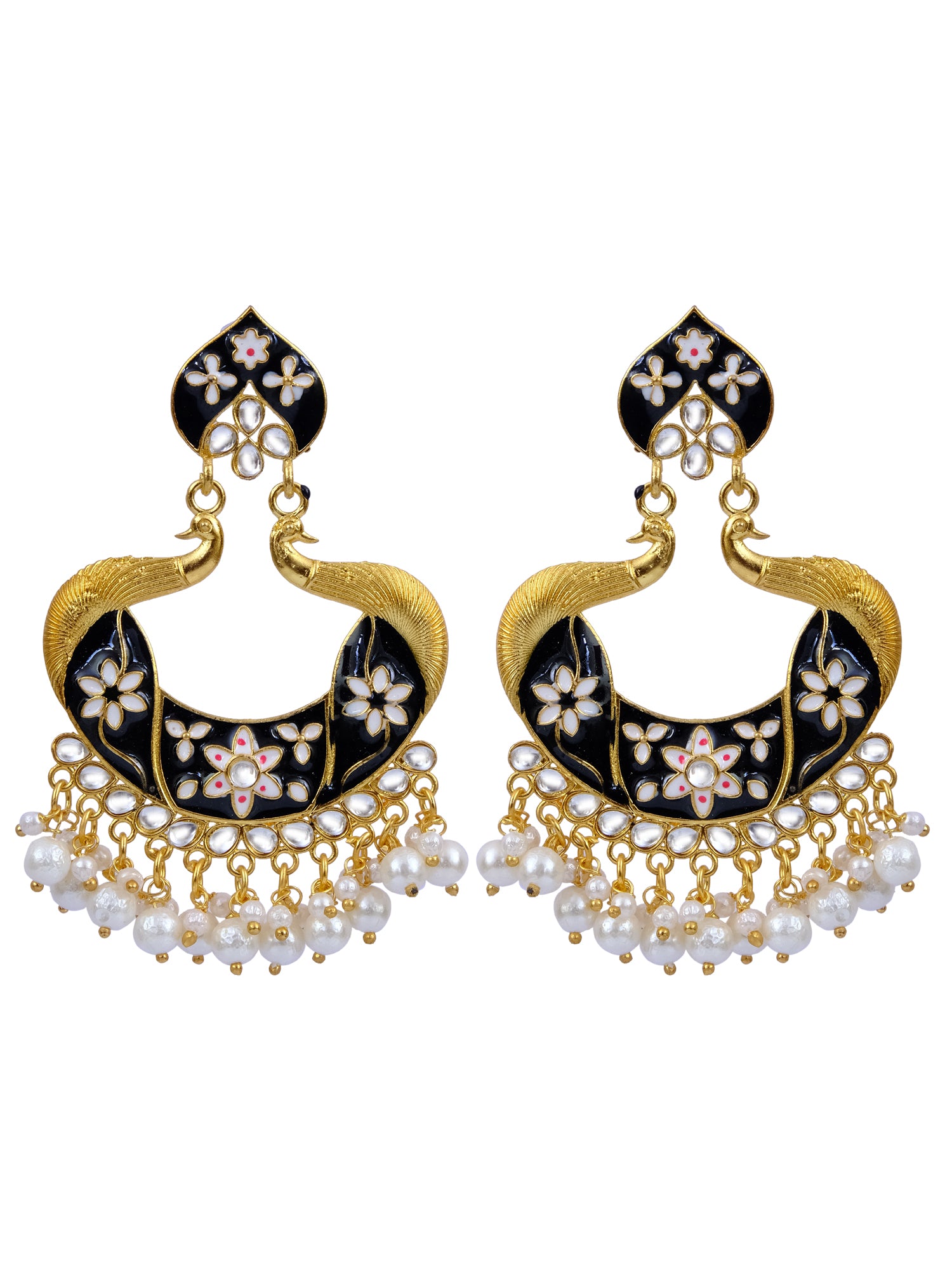 Ethnic Indian Rajasthan Peacock Black Meenakari Jhumka Earrings for Women