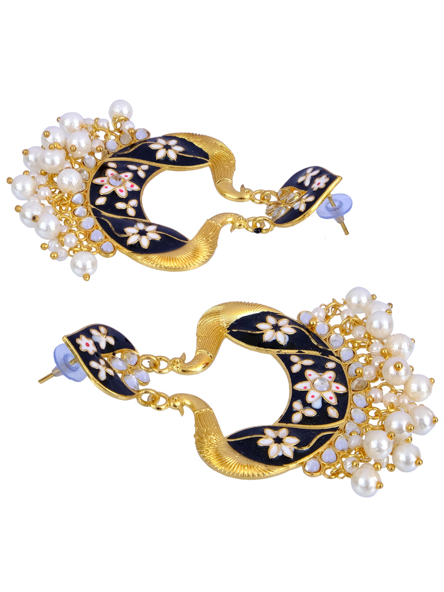 Ethnic Indian Rajasthan Peacock Black Meenakari Jhumka Earrings for Women