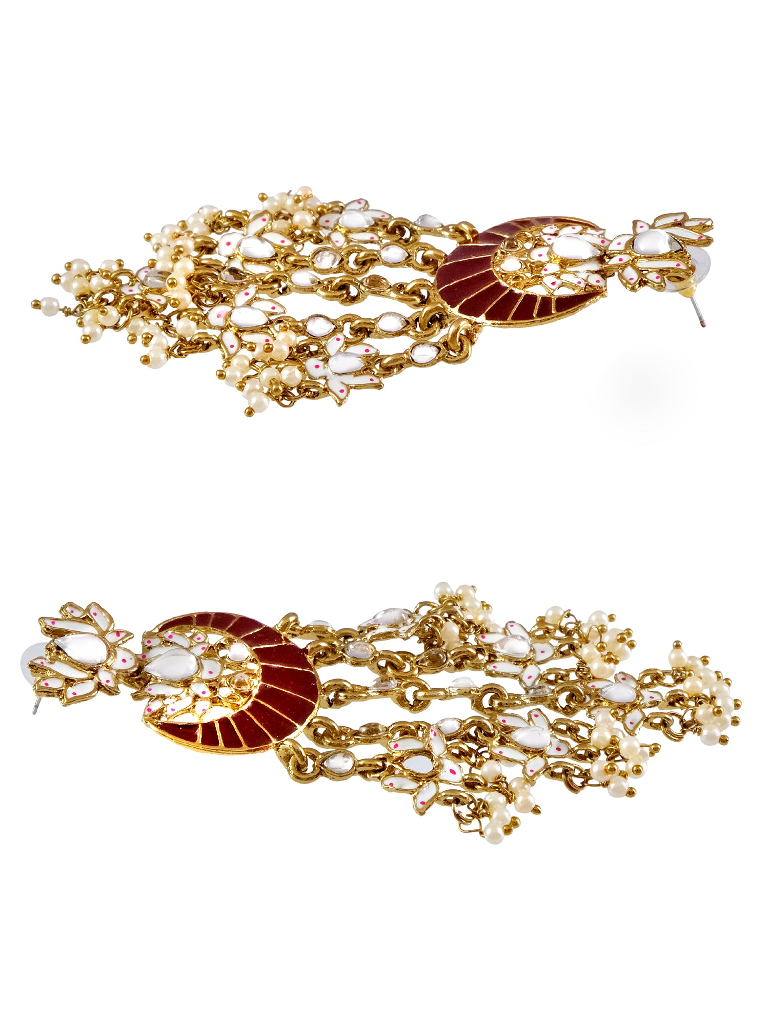 Gold-Plated Maroon Meenakari Lotus Chandbali - Ethnic Grace