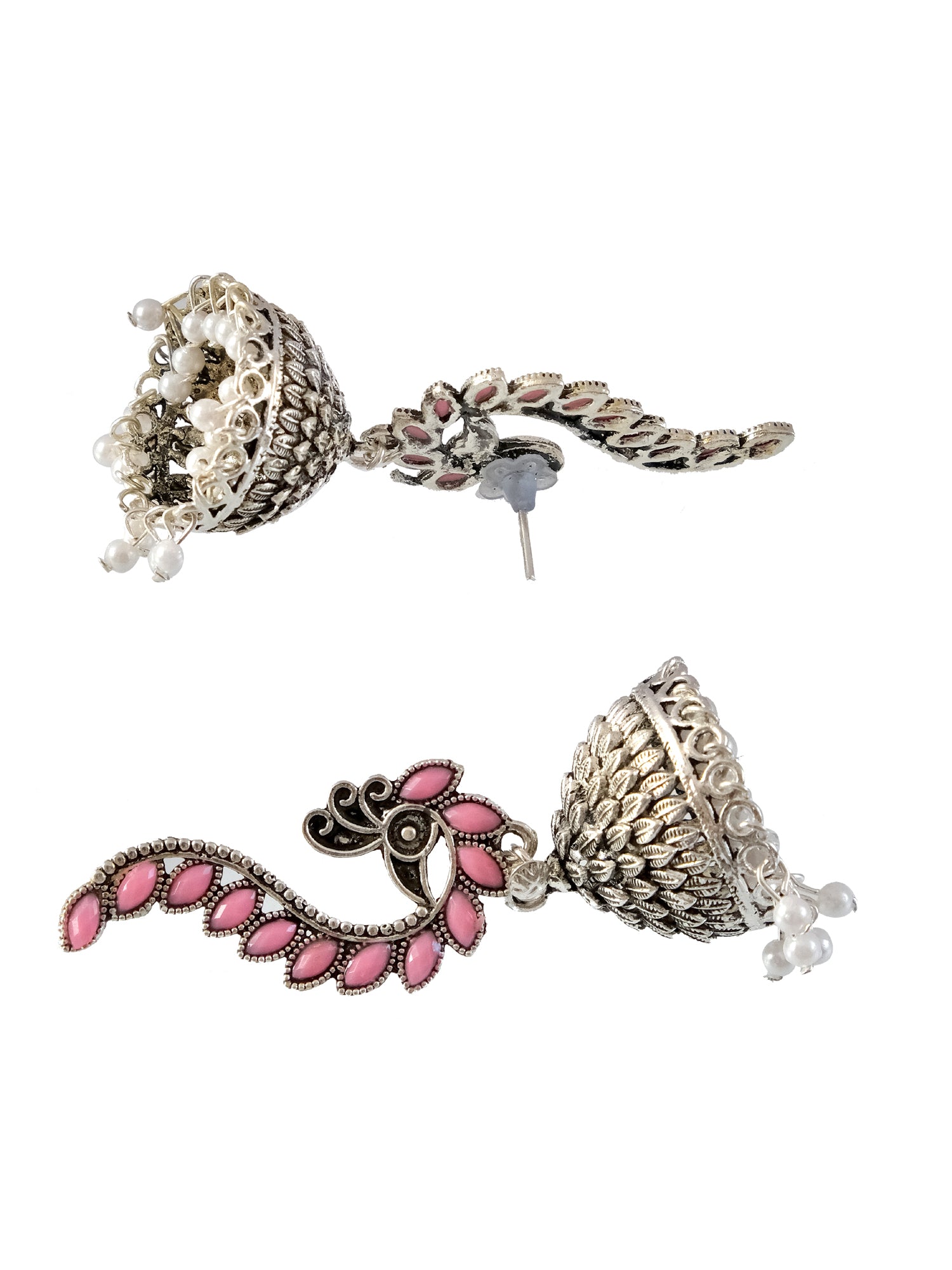 New Design Oxidised Silver Jhumka Earrings with Pink Peacock - Perfect for Women and Girls