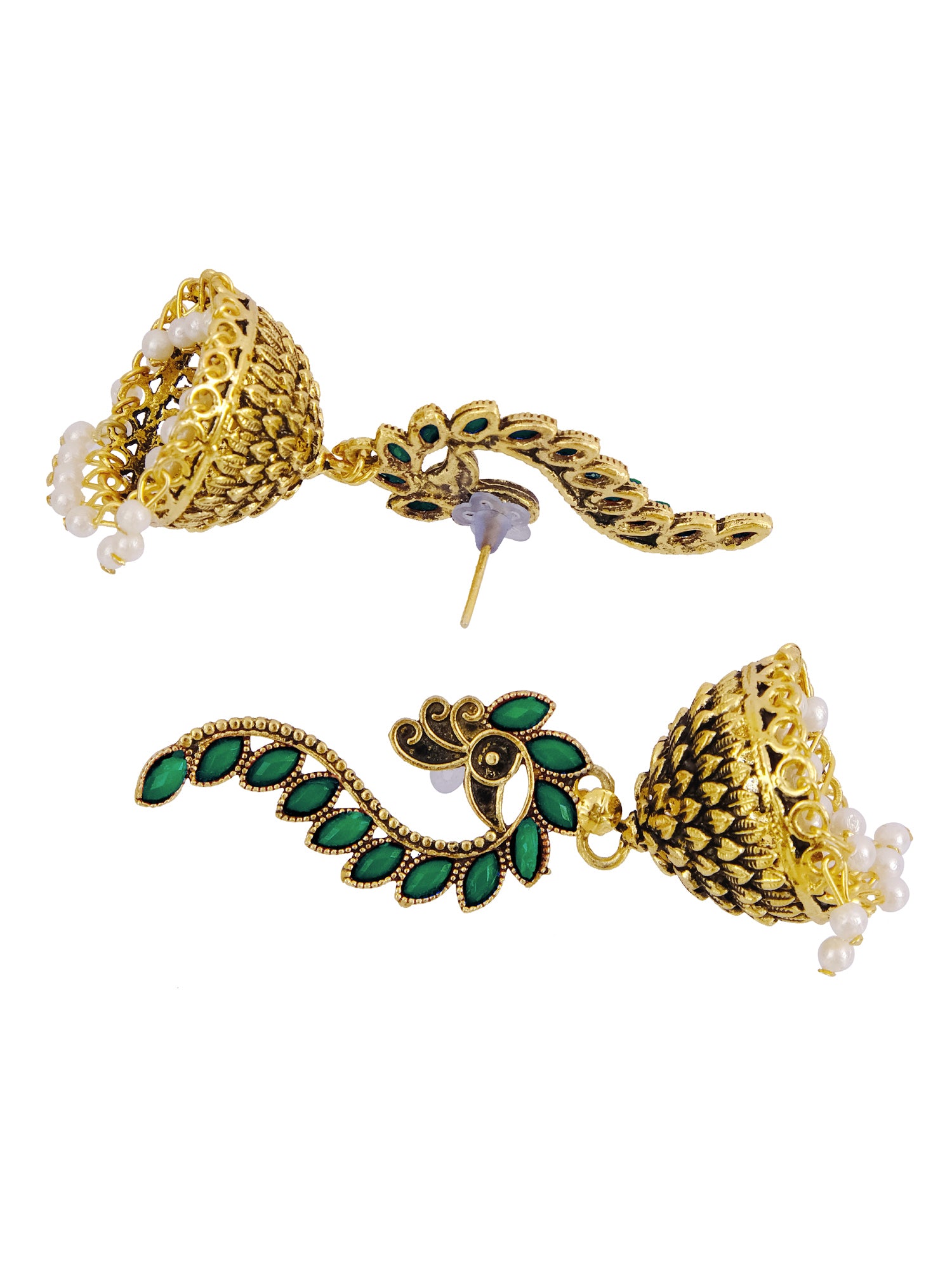 Gold Plated Green Jhumka Earrings for Women - Beautiful Meenakari Peacock Design