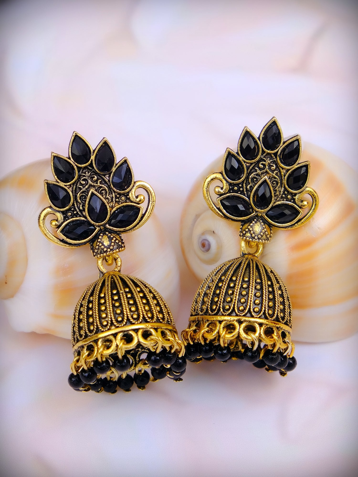 Antique Gold Plated Maharani Jhumka - Floral Jhumki Style Earrings for Women