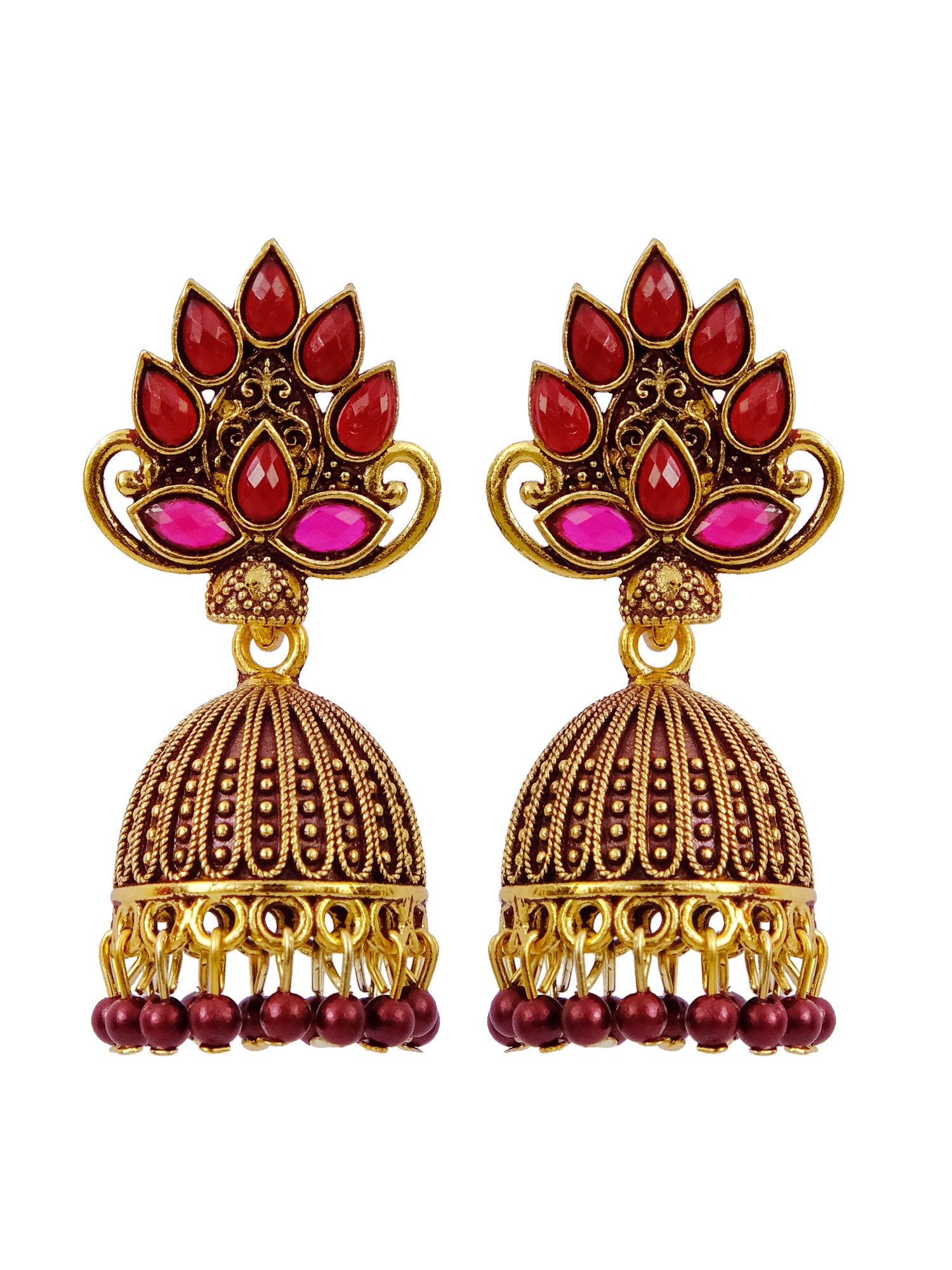 Antique Gold Plated Maharani Jhumka - Floral Jhumki Style Earrings for Women
