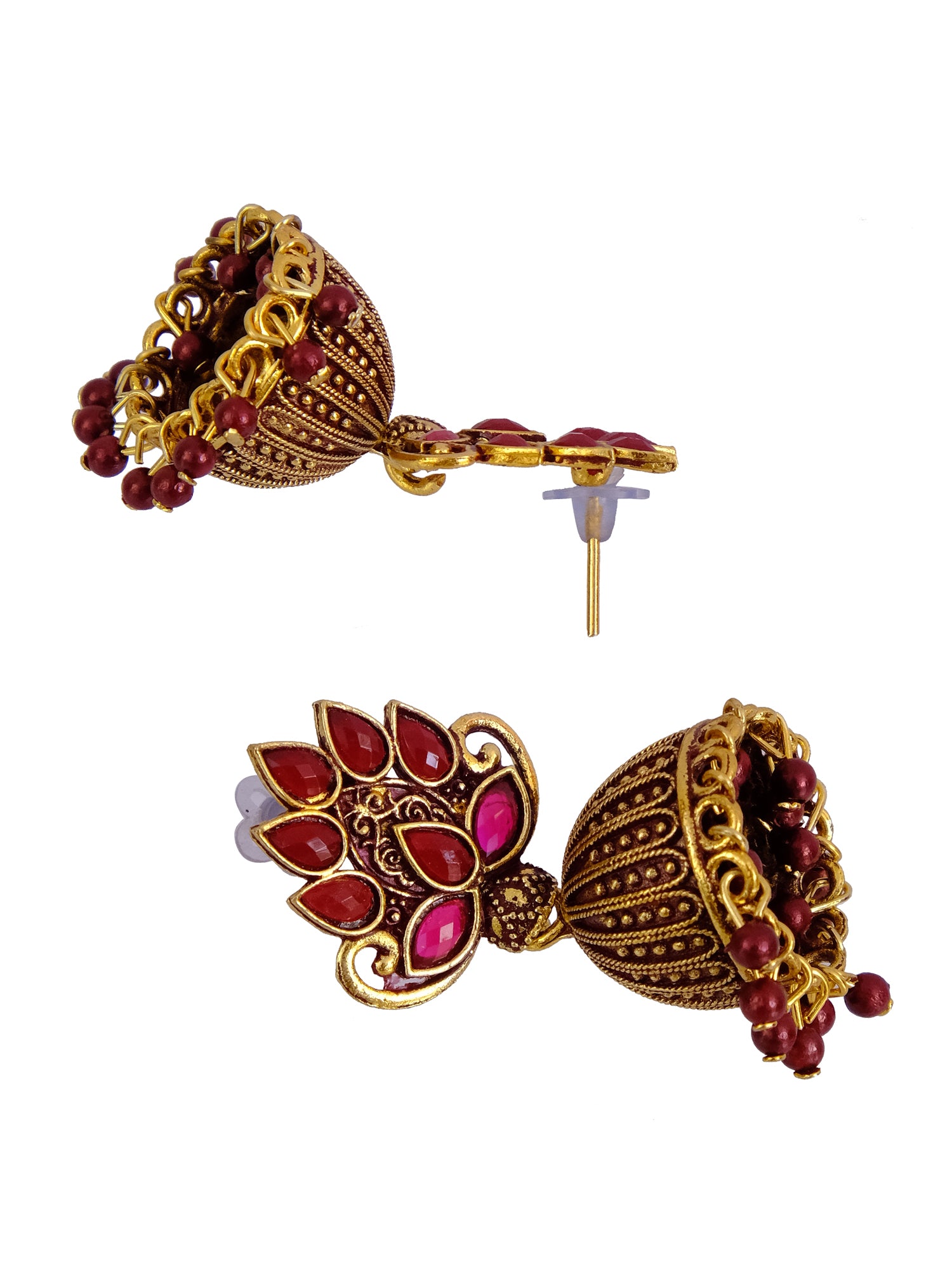 Antique Gold Plated Maharani Jhumka - Floral Jhumki Style Earrings for Women
