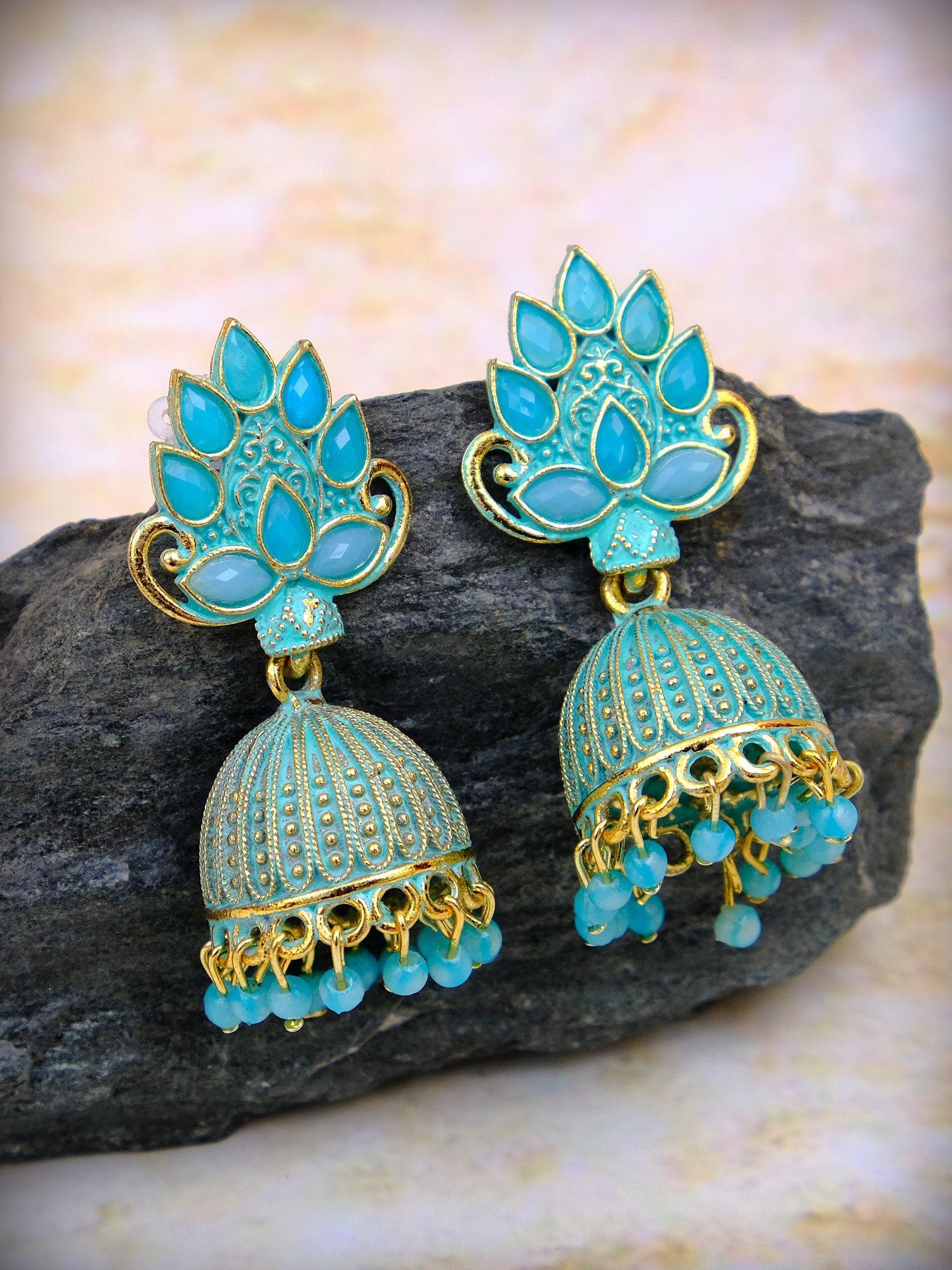 Antique Gold Plated Maharani Jhumka - Floral Jhumki Style Earrings for Women