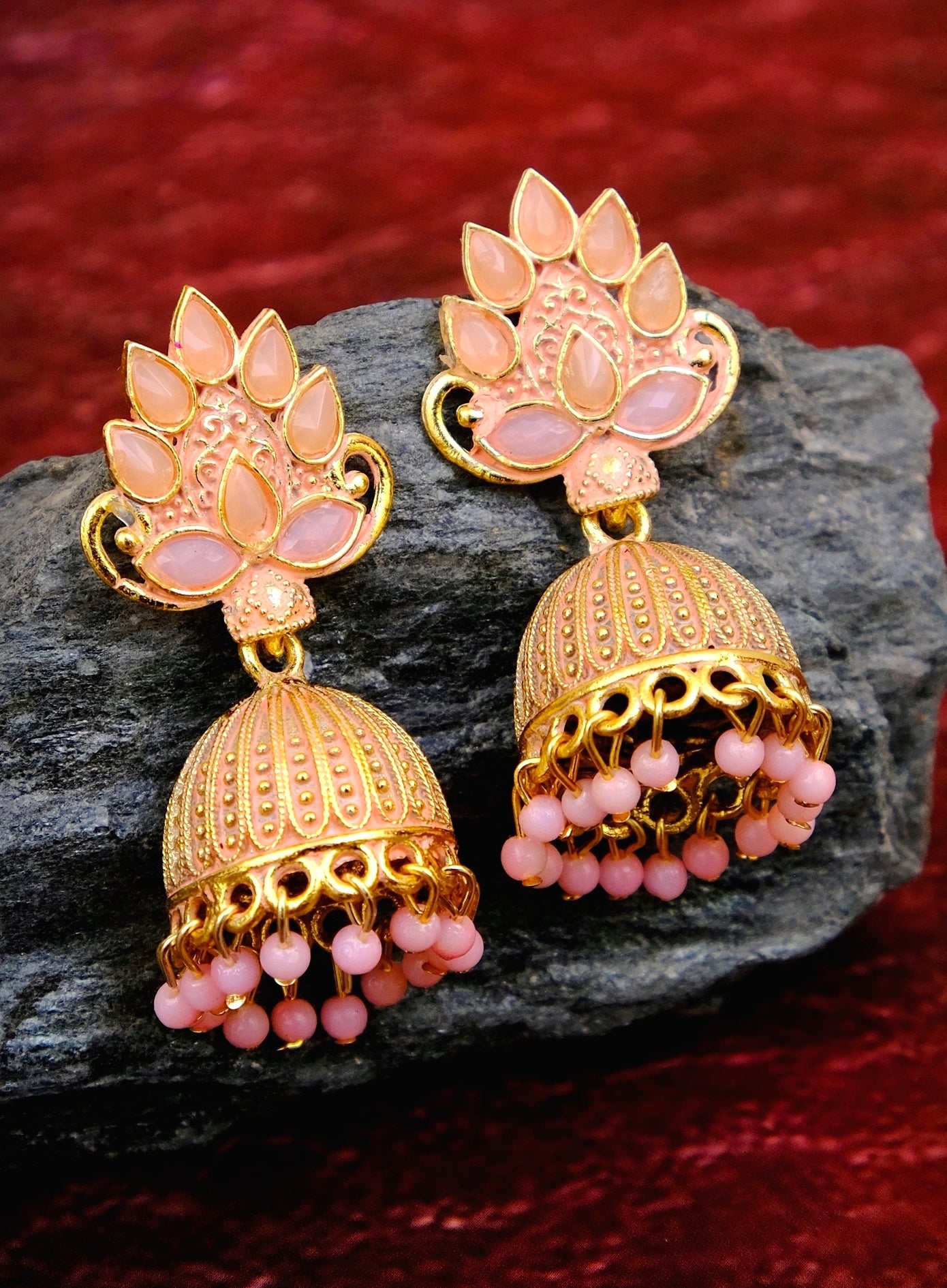 Antique Gold Plated Maharani Jhumka - Floral Jhumki Style Earrings for Women