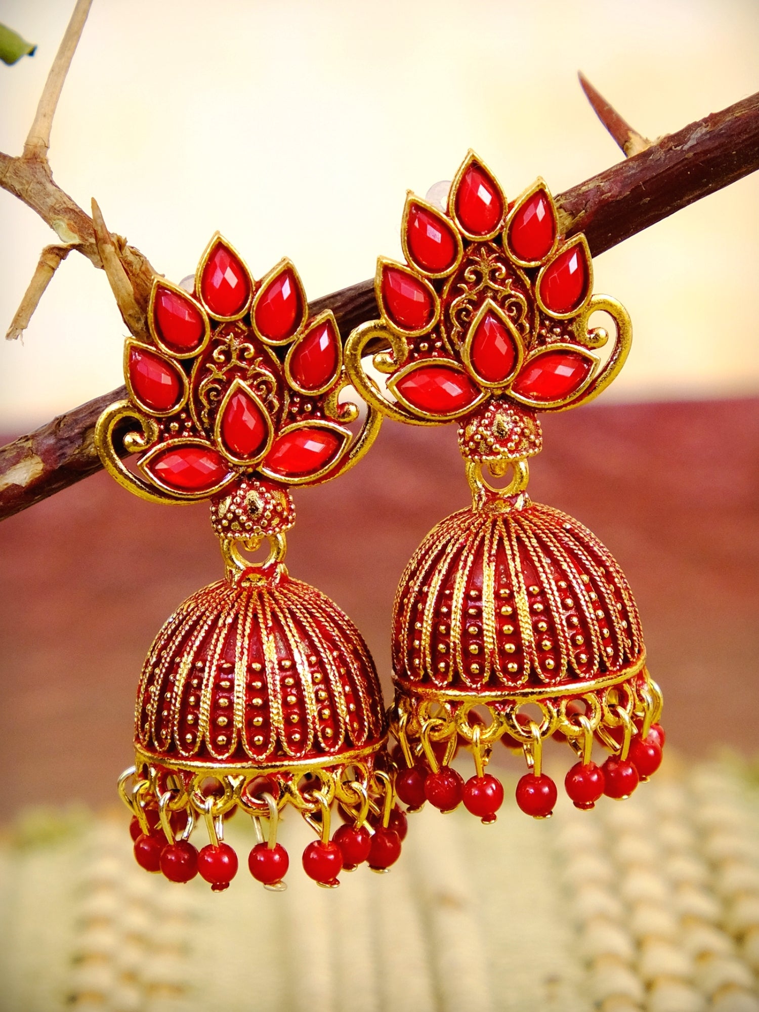 Antique Gold Plated Maharani Jhumka - Floral Jhumki Style Earrings for Women