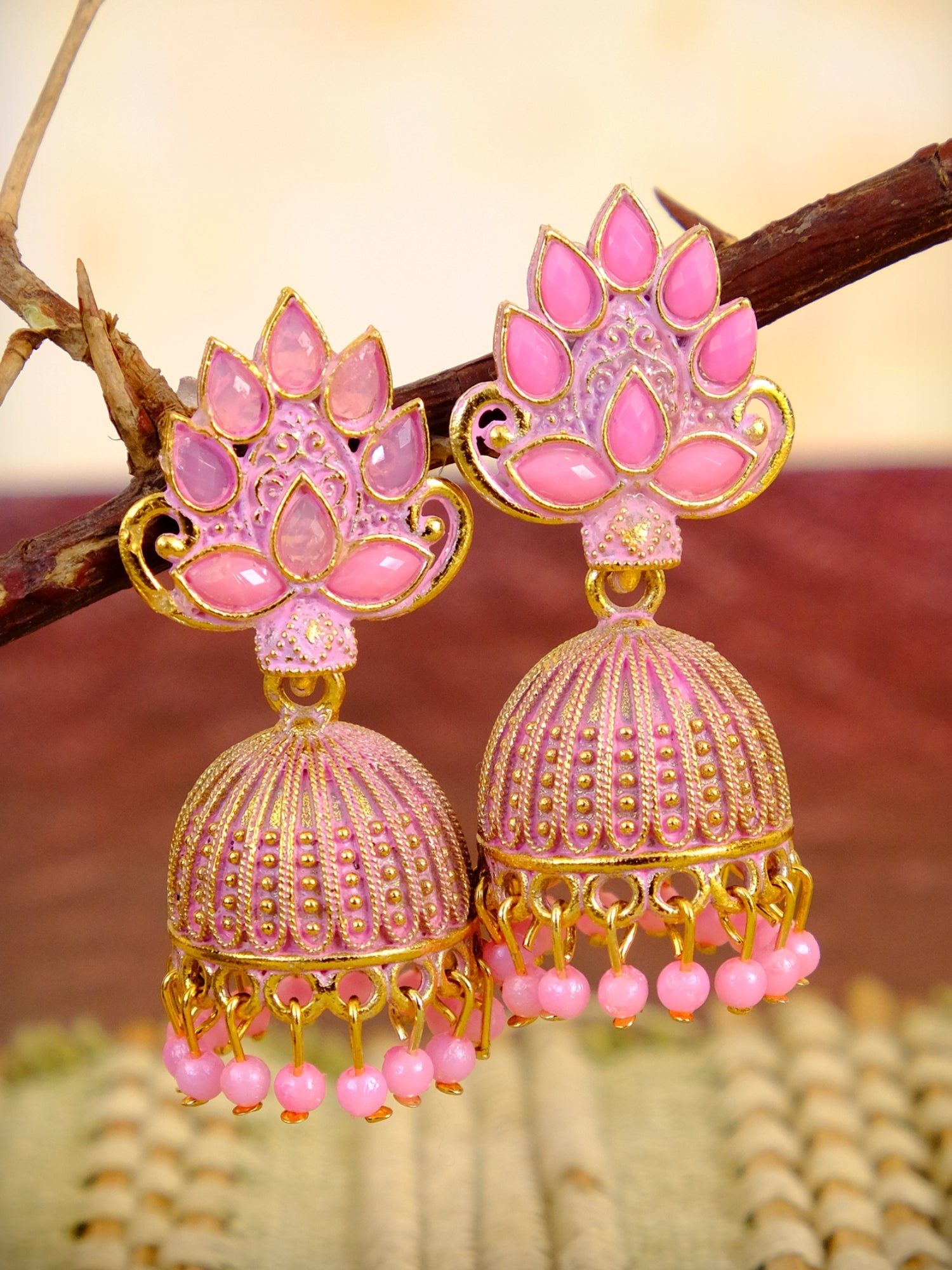 Antique Gold Plated Maharani Jhumka - Floral Jhumki Style Earrings for Women