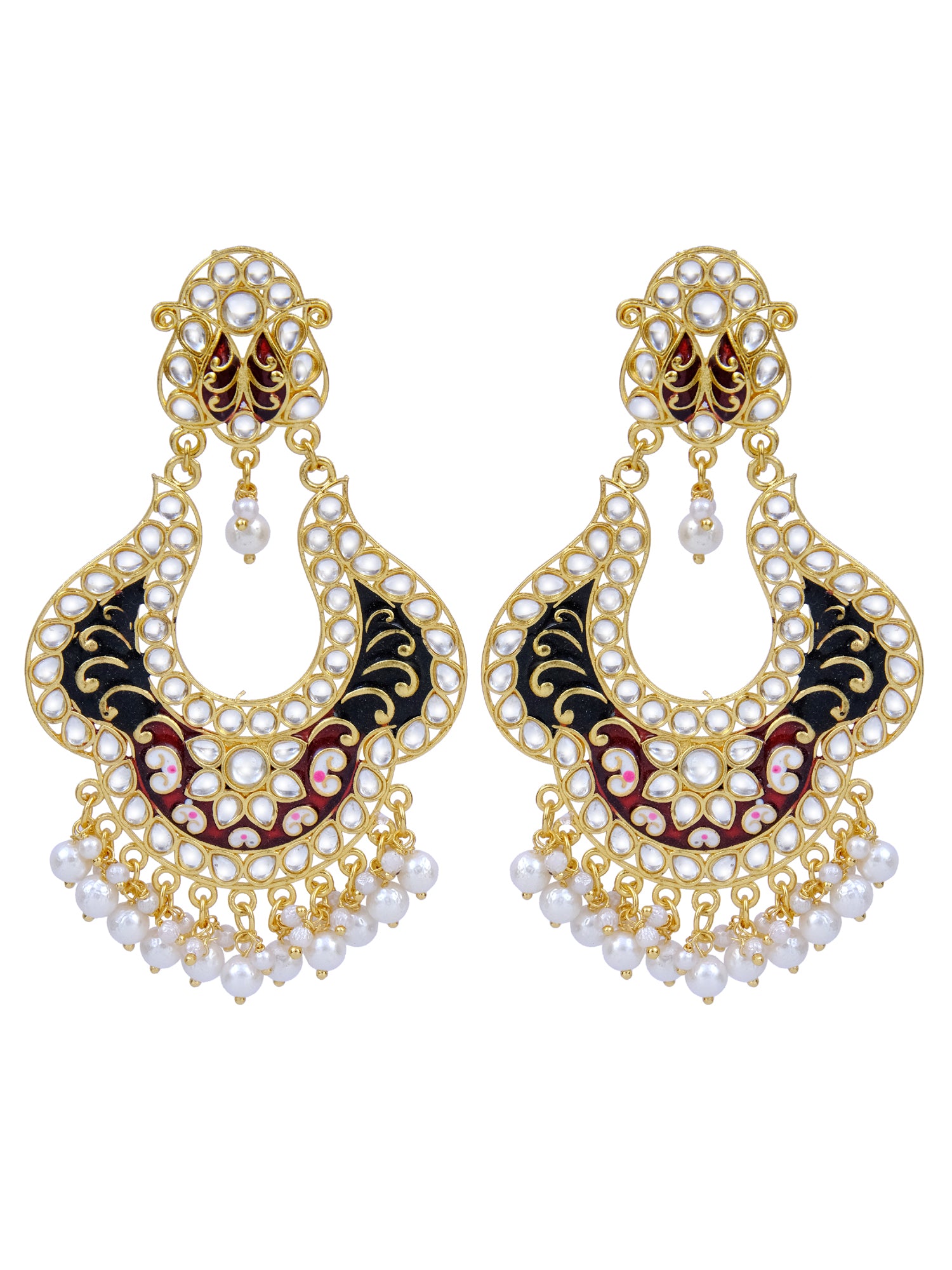 Women's Royal Gold Plated Kundan Meenakari Long Dangler Stone Earrings