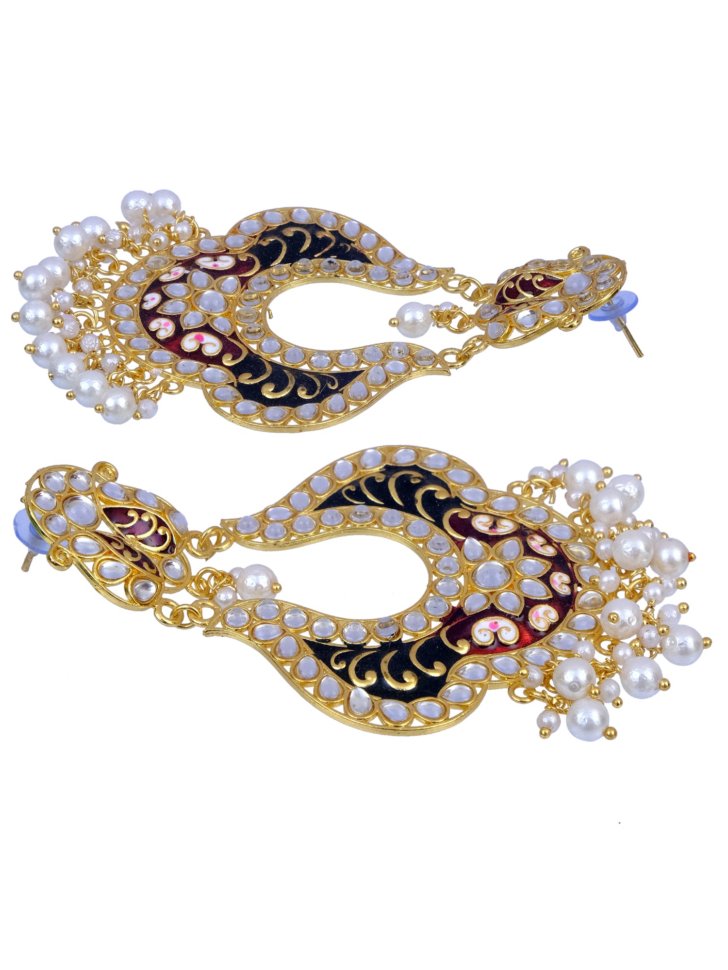 Women's Royal Gold Plated Kundan Meenakari Long Dangler Stone Earrings