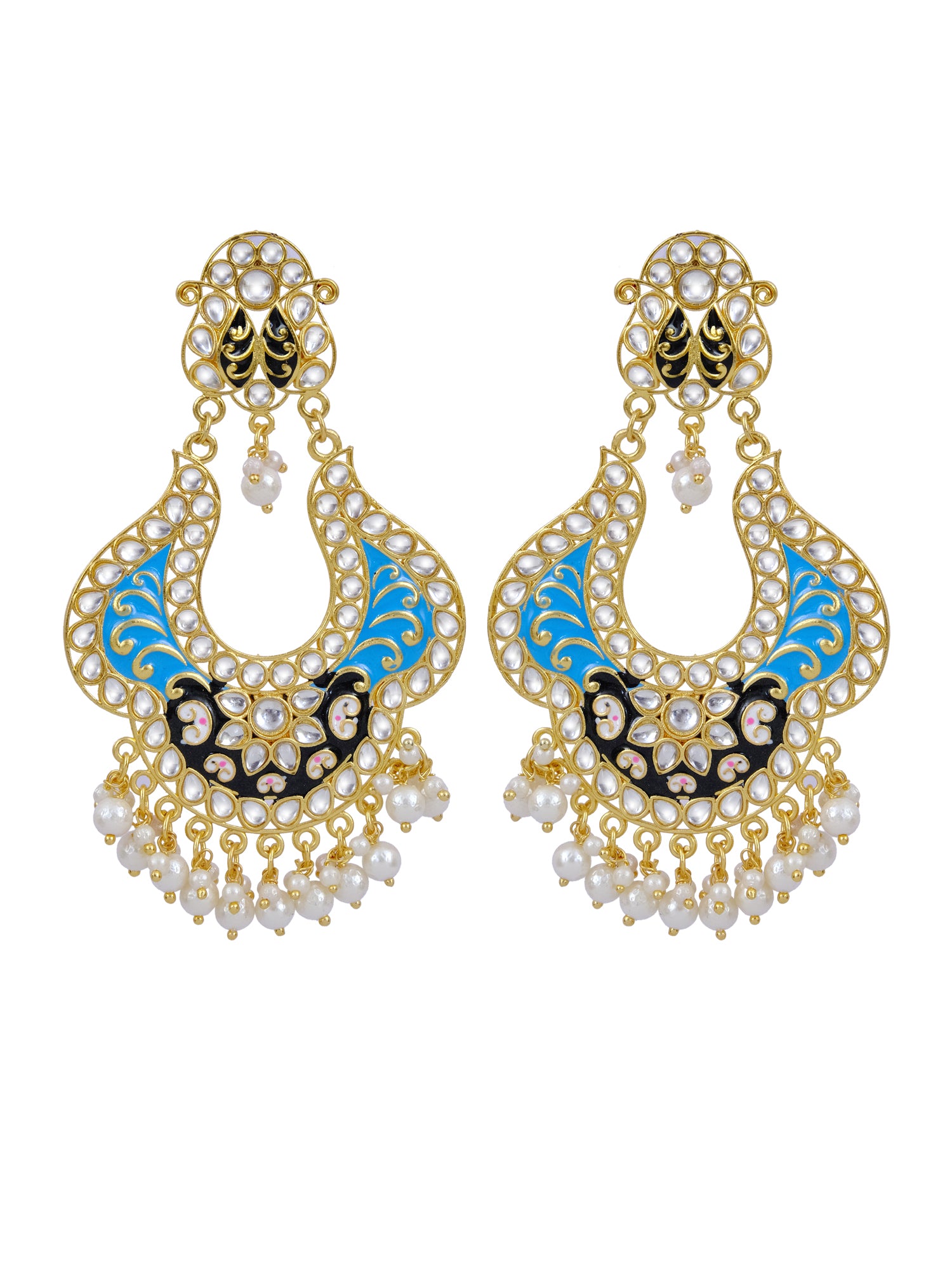 Women’s Royal Gold Plated Kundan Meenakari Stone Long Danglers Earrings