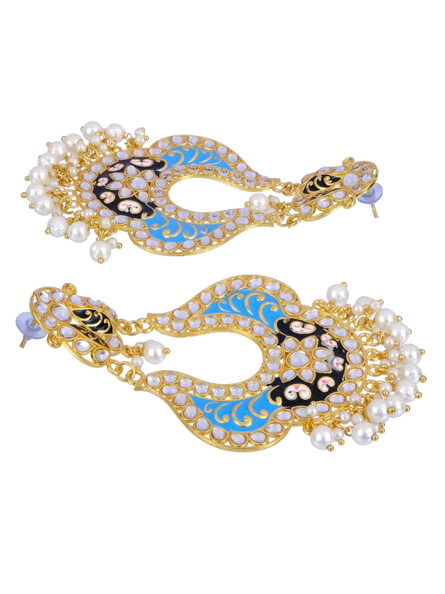 Women’s Royal Gold Plated Kundan Meenakari Stone Long Danglers Earrings