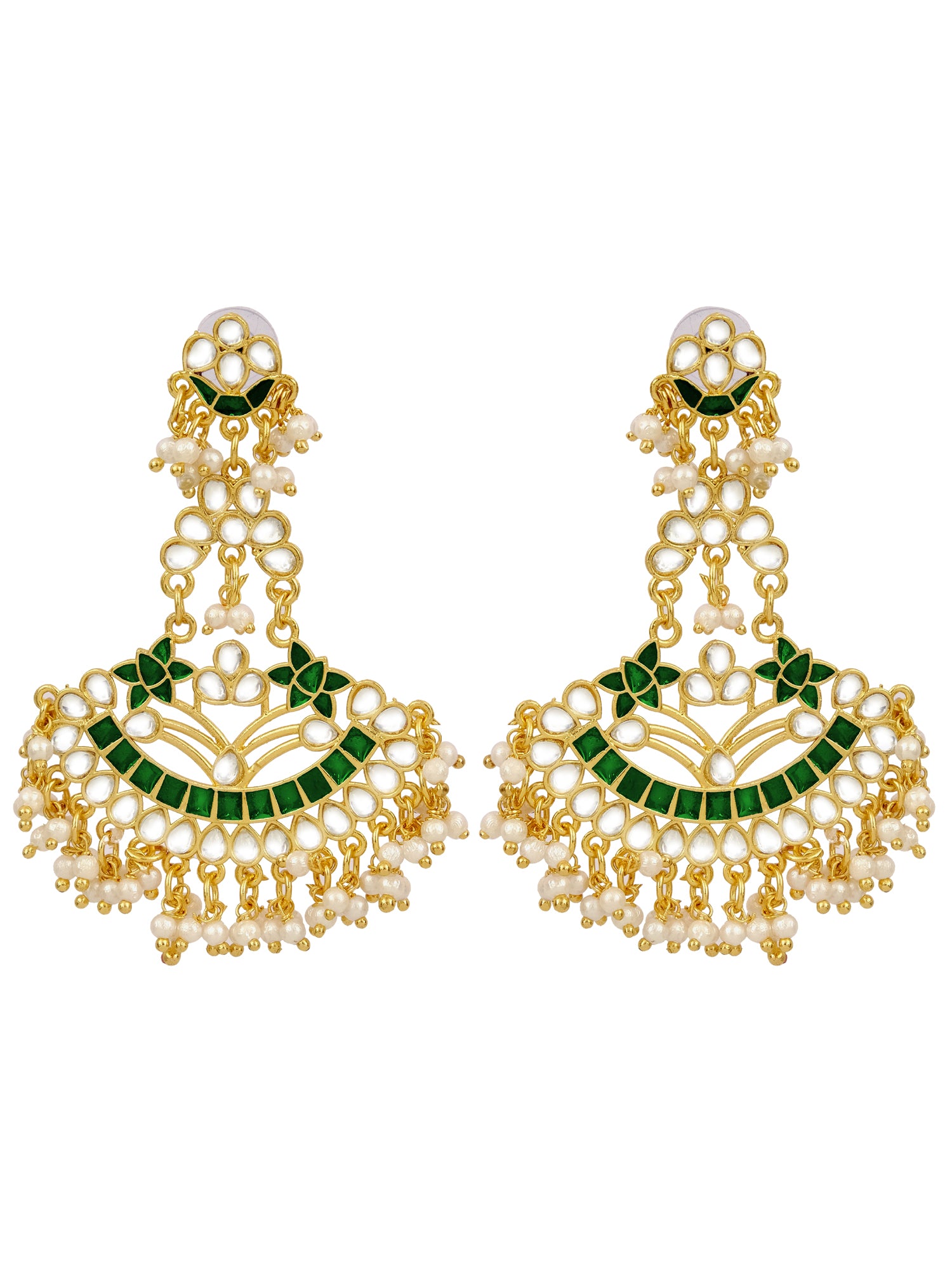 Traditional Kundan Stone Earrings for Women with White Pearl