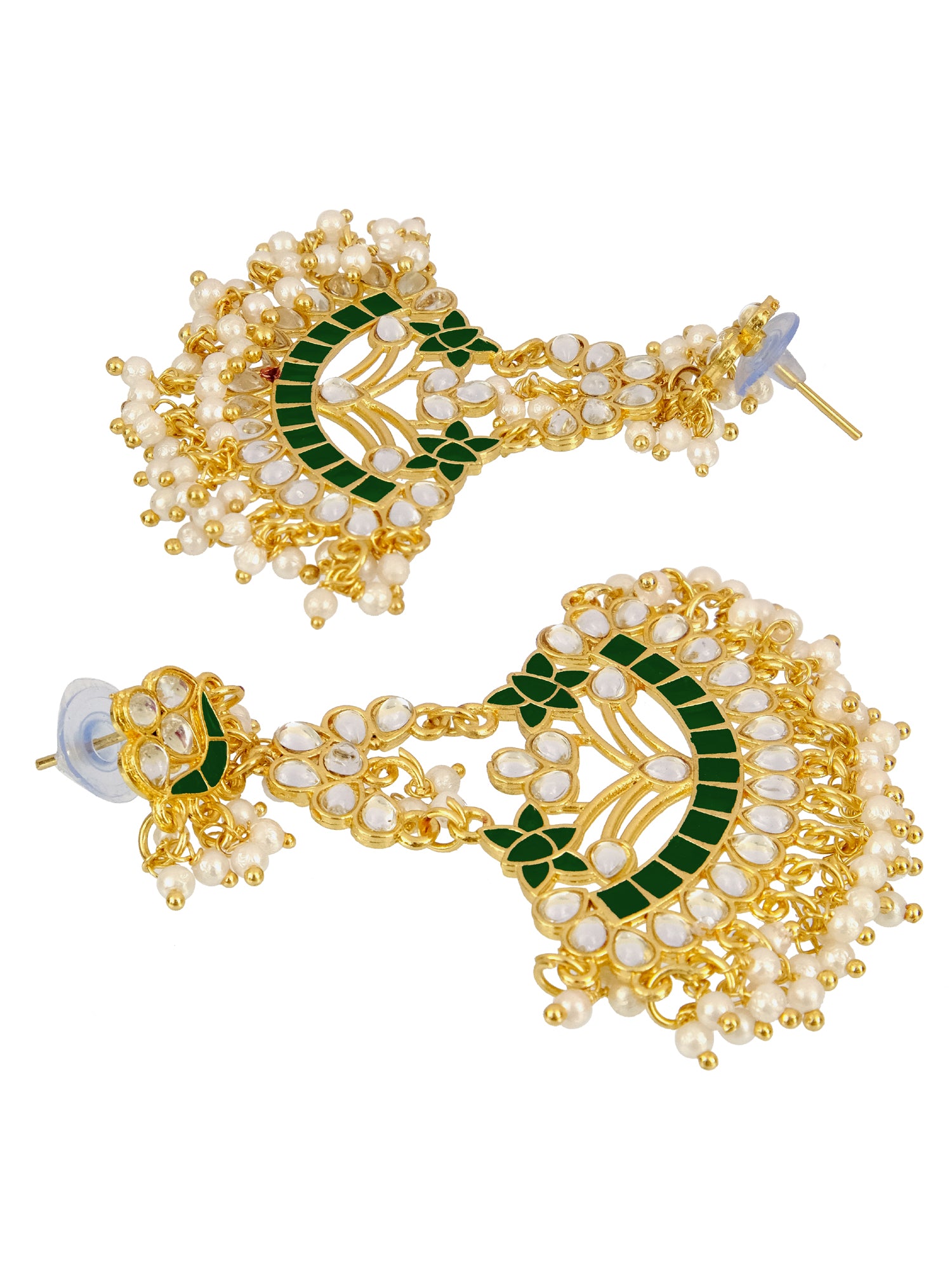 Traditional Kundan Stone Earrings for Women with White Pearl