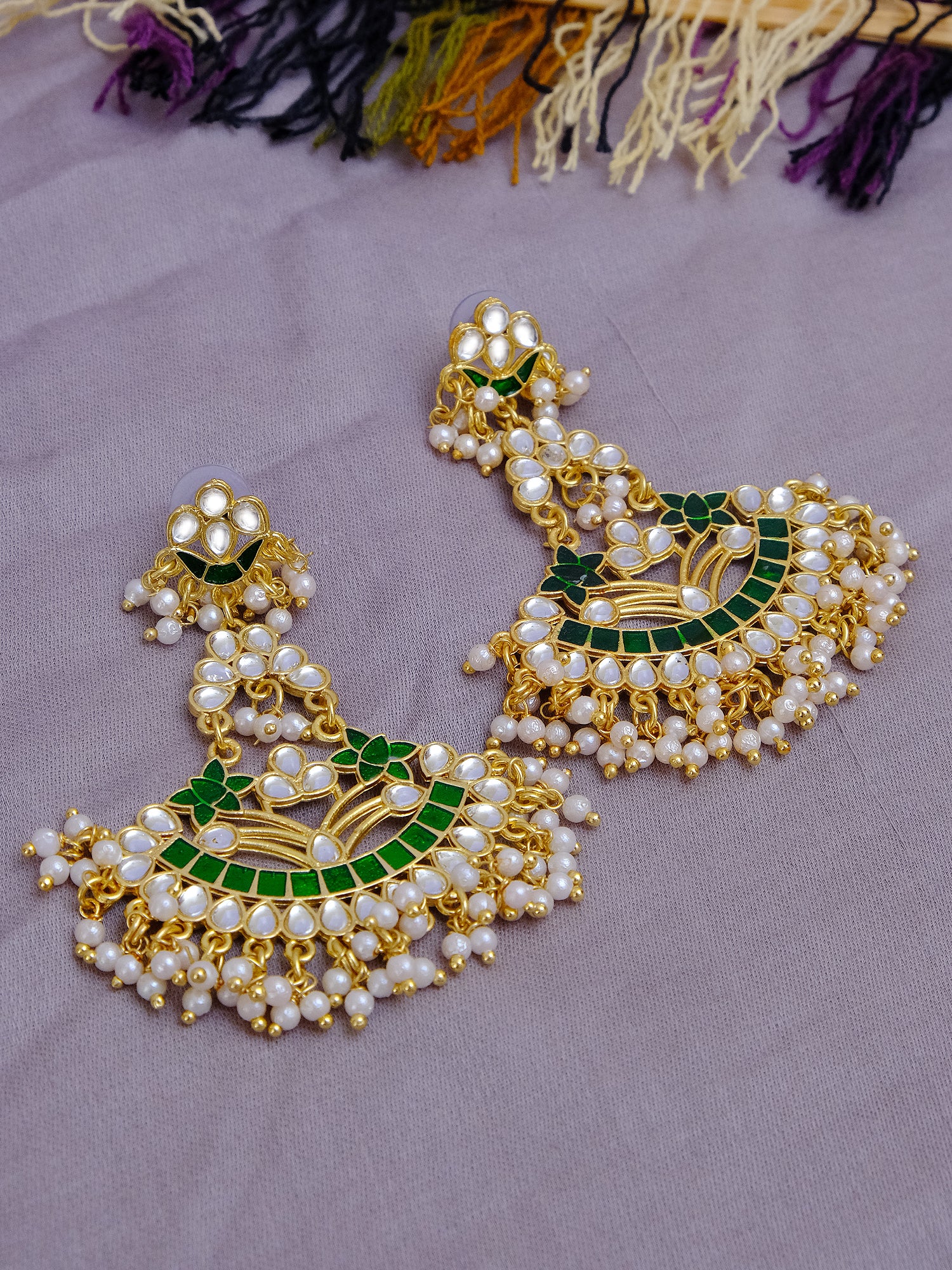Traditional Kundan Stone Earrings for Women with White Pearl