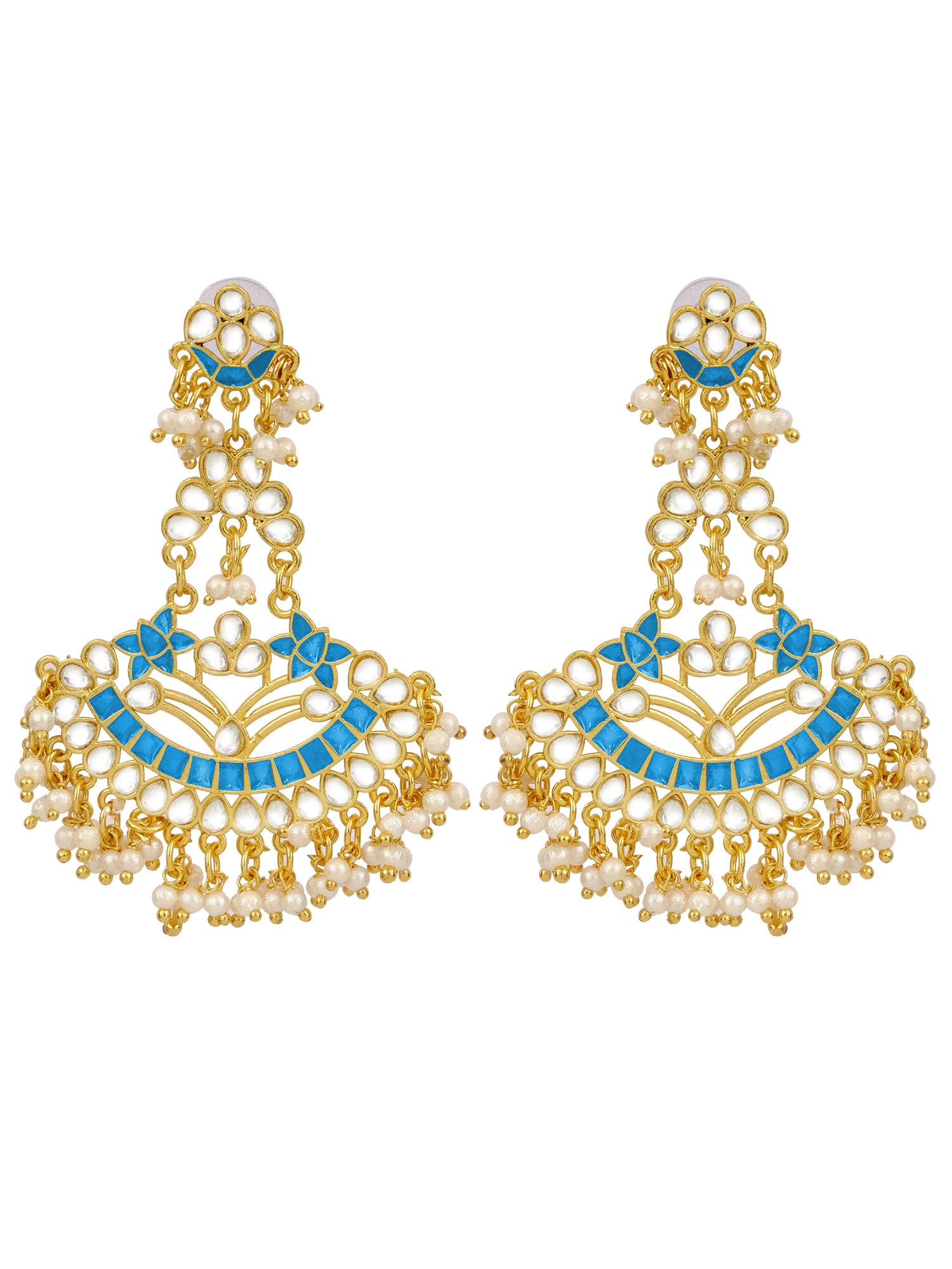 Traditional Kundan Stone Earrings for Women with White Pearl
