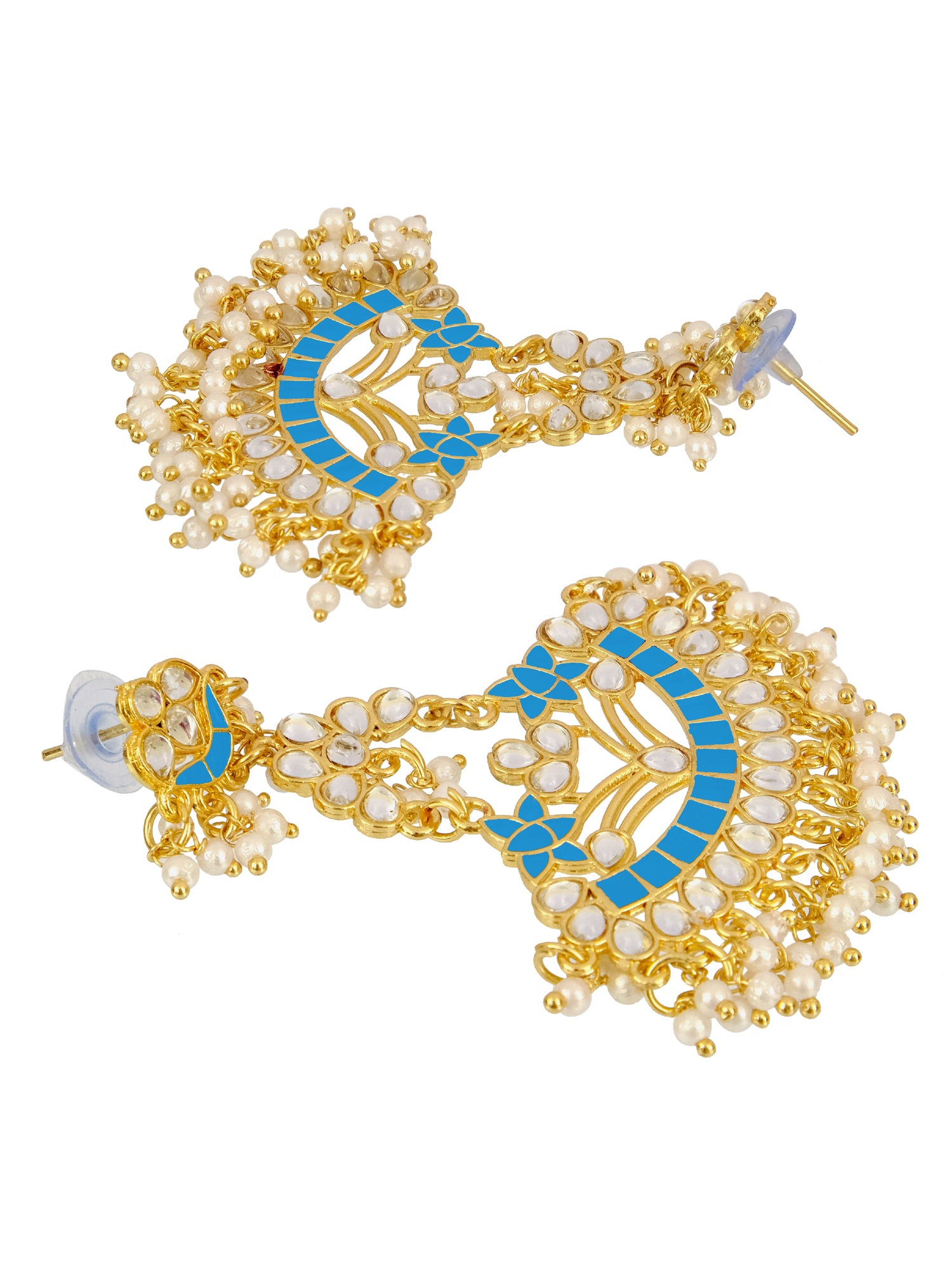 Traditional Kundan Stone Earrings for Women with White Pearl
