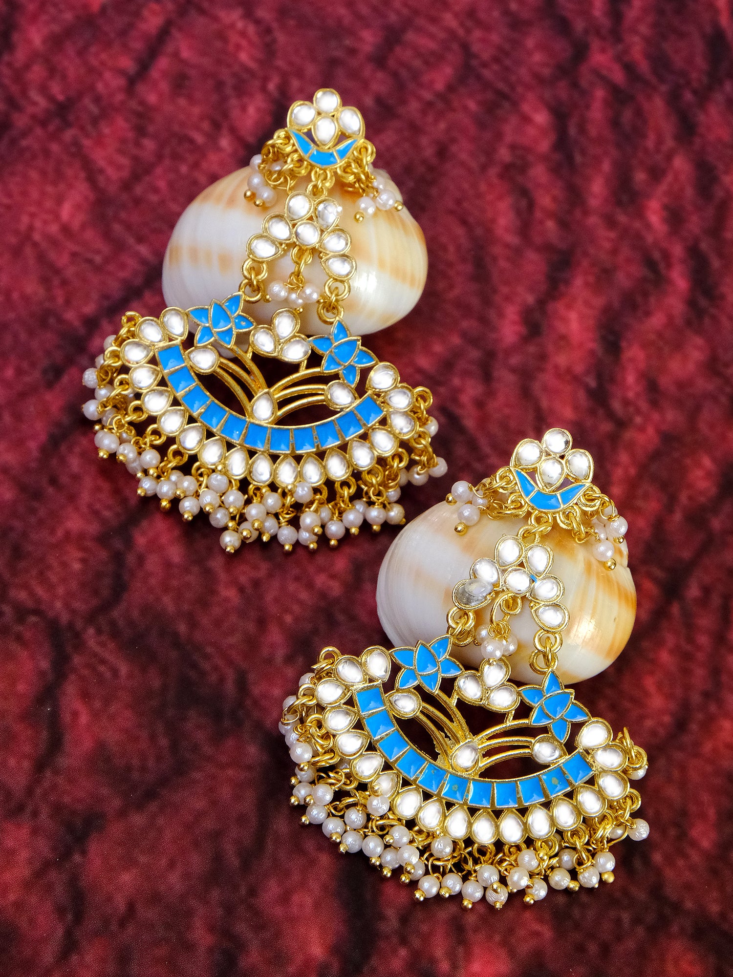 Traditional Kundan Stone Earrings for Women with White Pearl