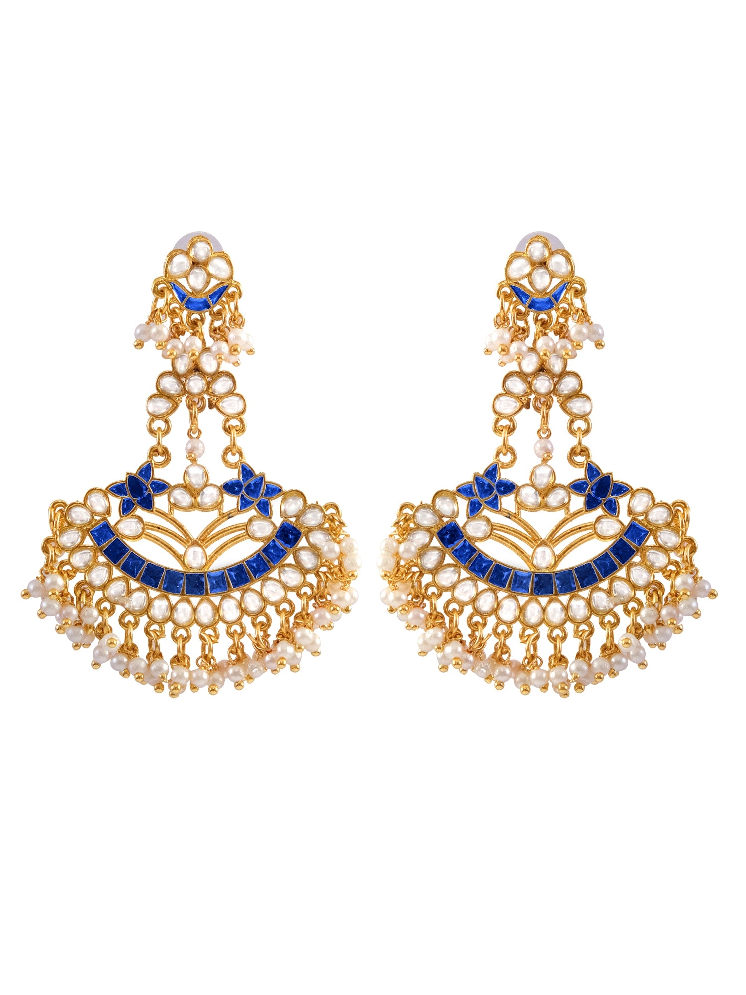 Traditional Kundan Stone Earrings for Women with White Pearl