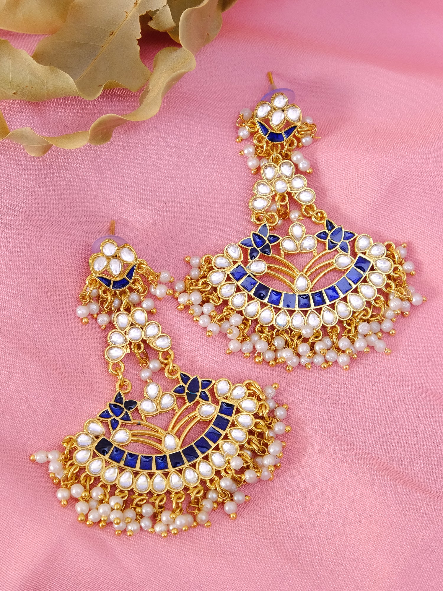 Traditional Kundan Stone Earrings for Women with White Pearl