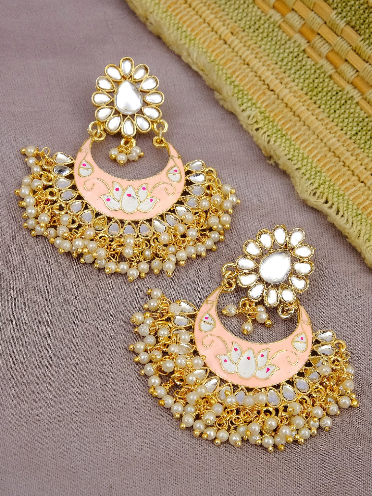 Meenakari Dazzle: Ethnic Chandbali Kundan Dangler Earrings for Women
